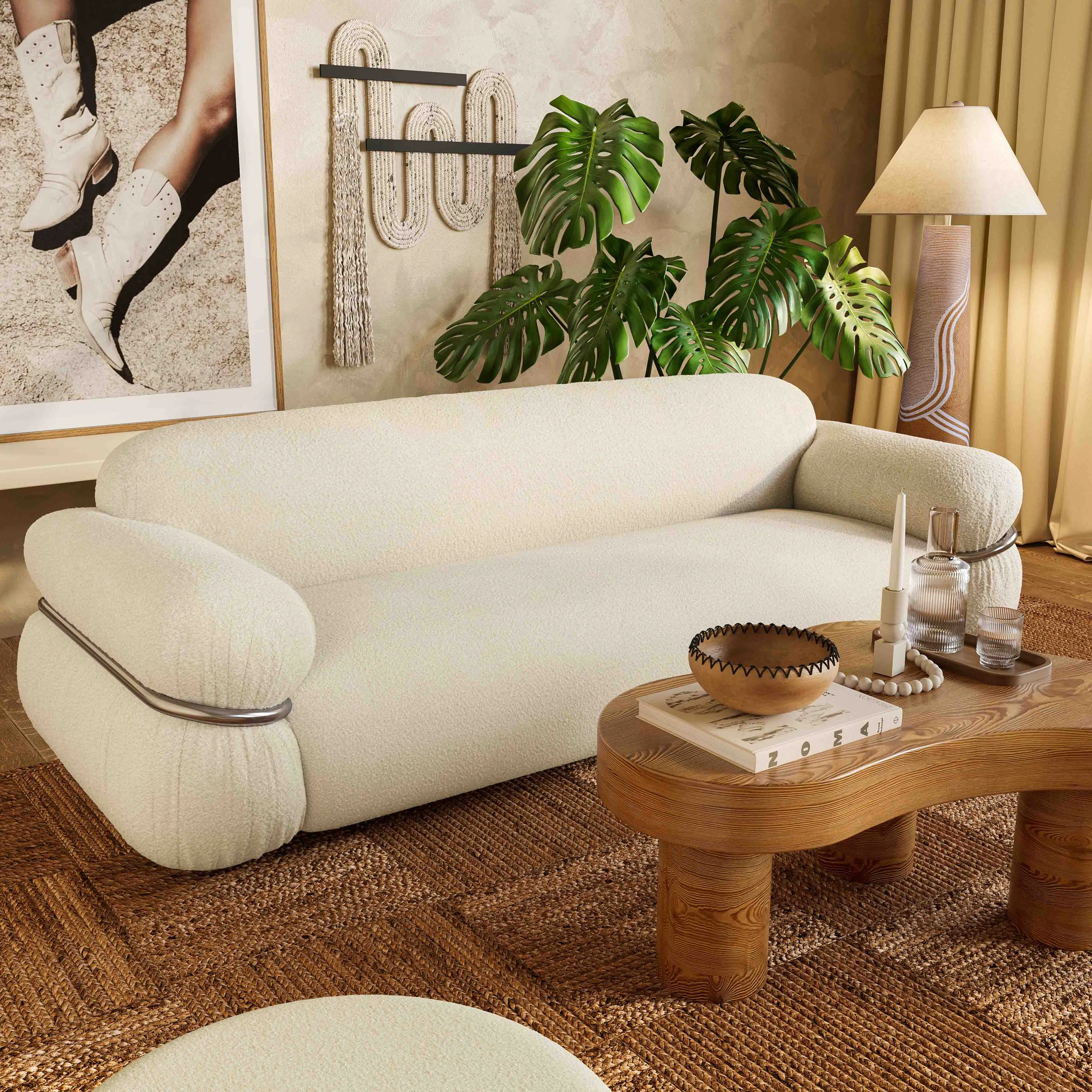 Leyla Cream Boucle Sofa - Image 2