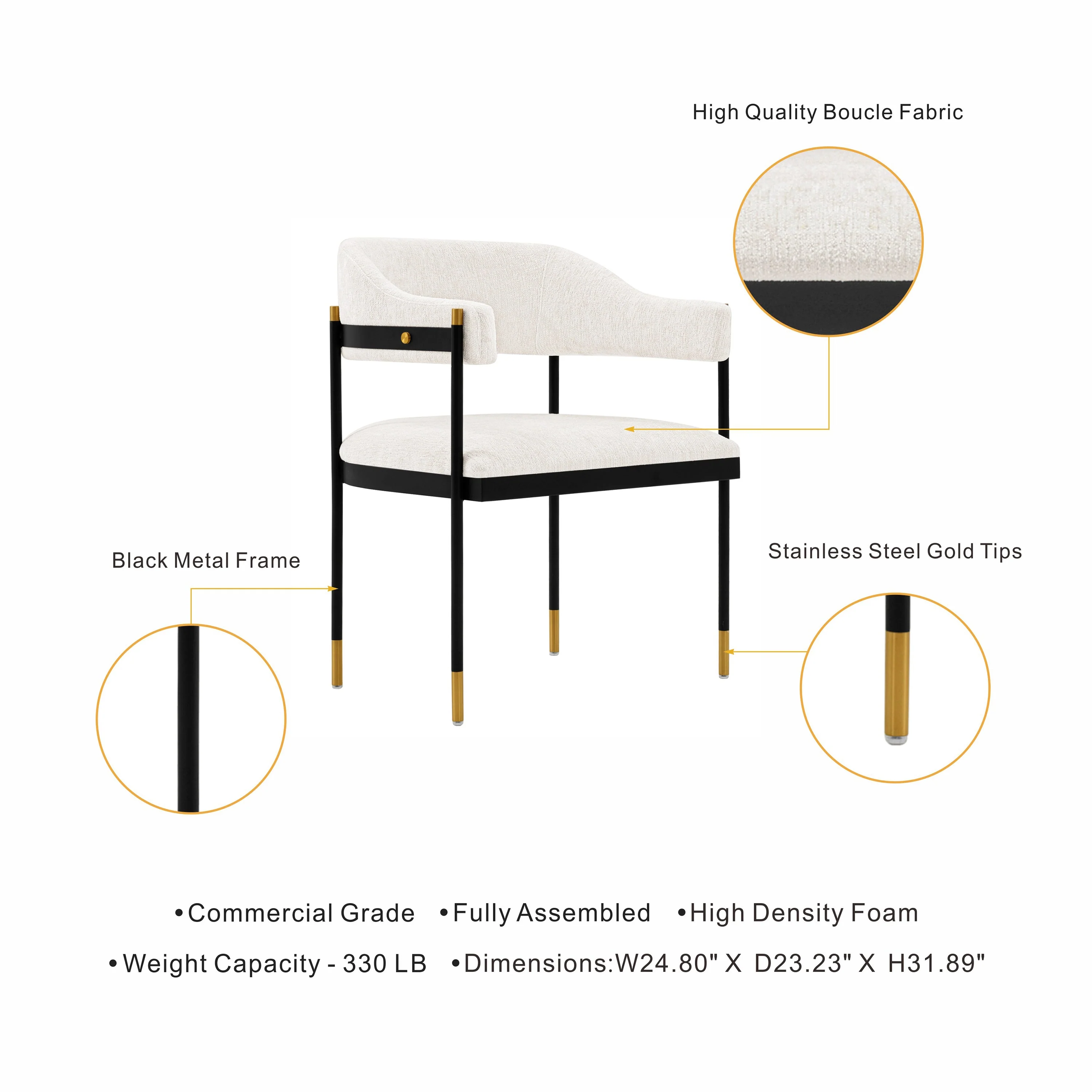 Lia Dining Armchair in Cream (Set of 2) - Image 4