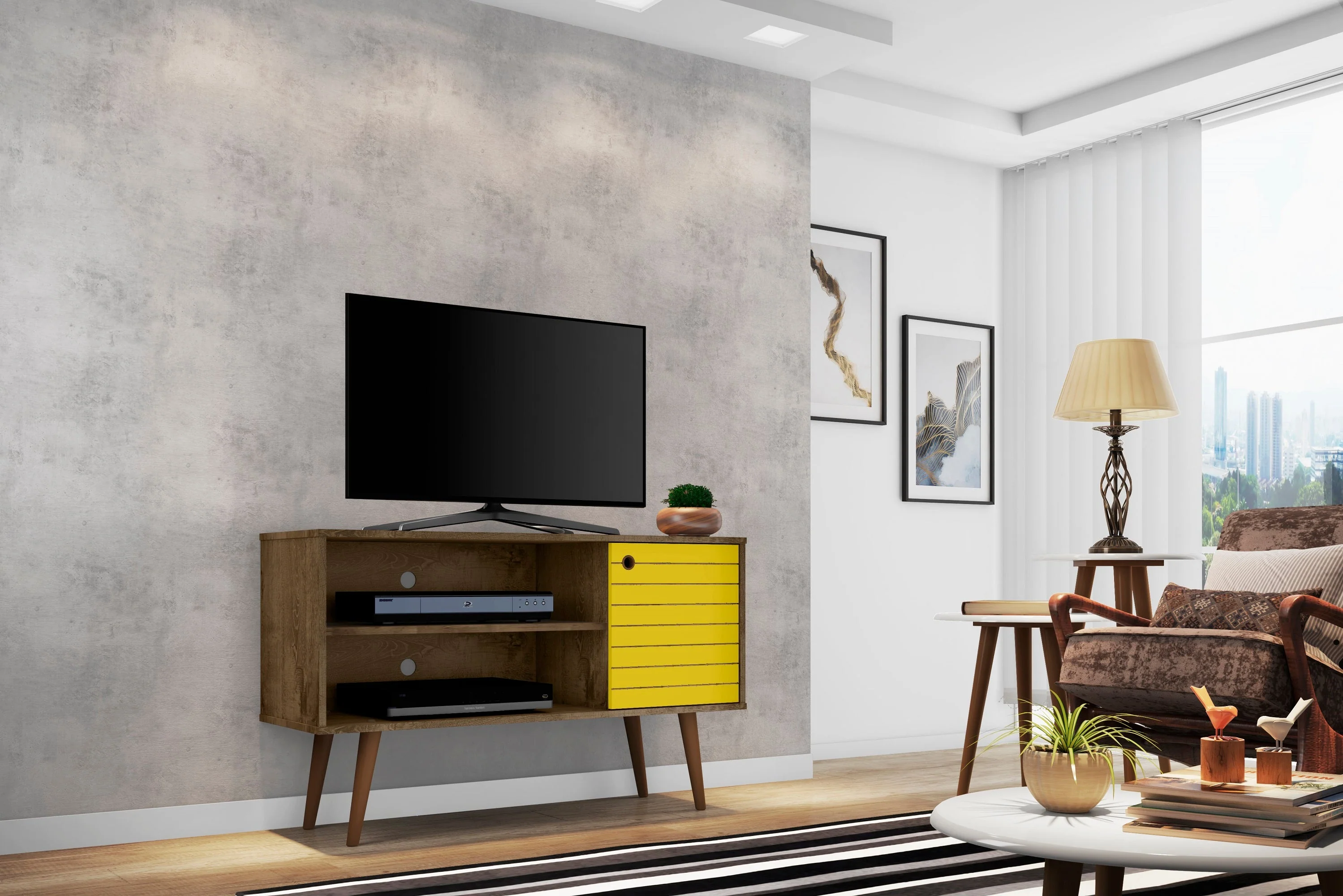 Liberty 42.52 TV Stand in Rustic Brown and Yellow - Image 2