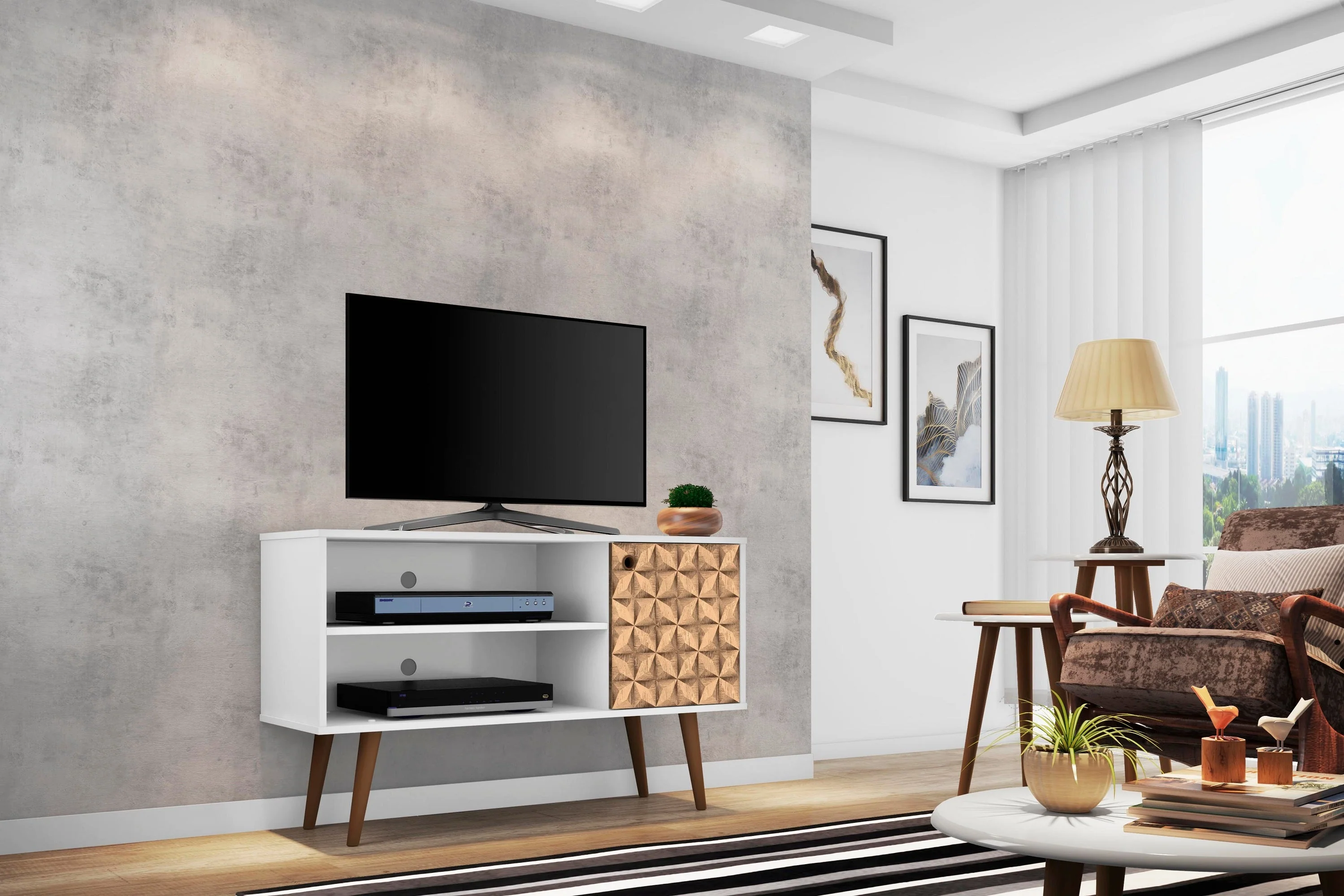 Liberty 42.52 TV Stand in White and 3D Brown Prints - Image 2