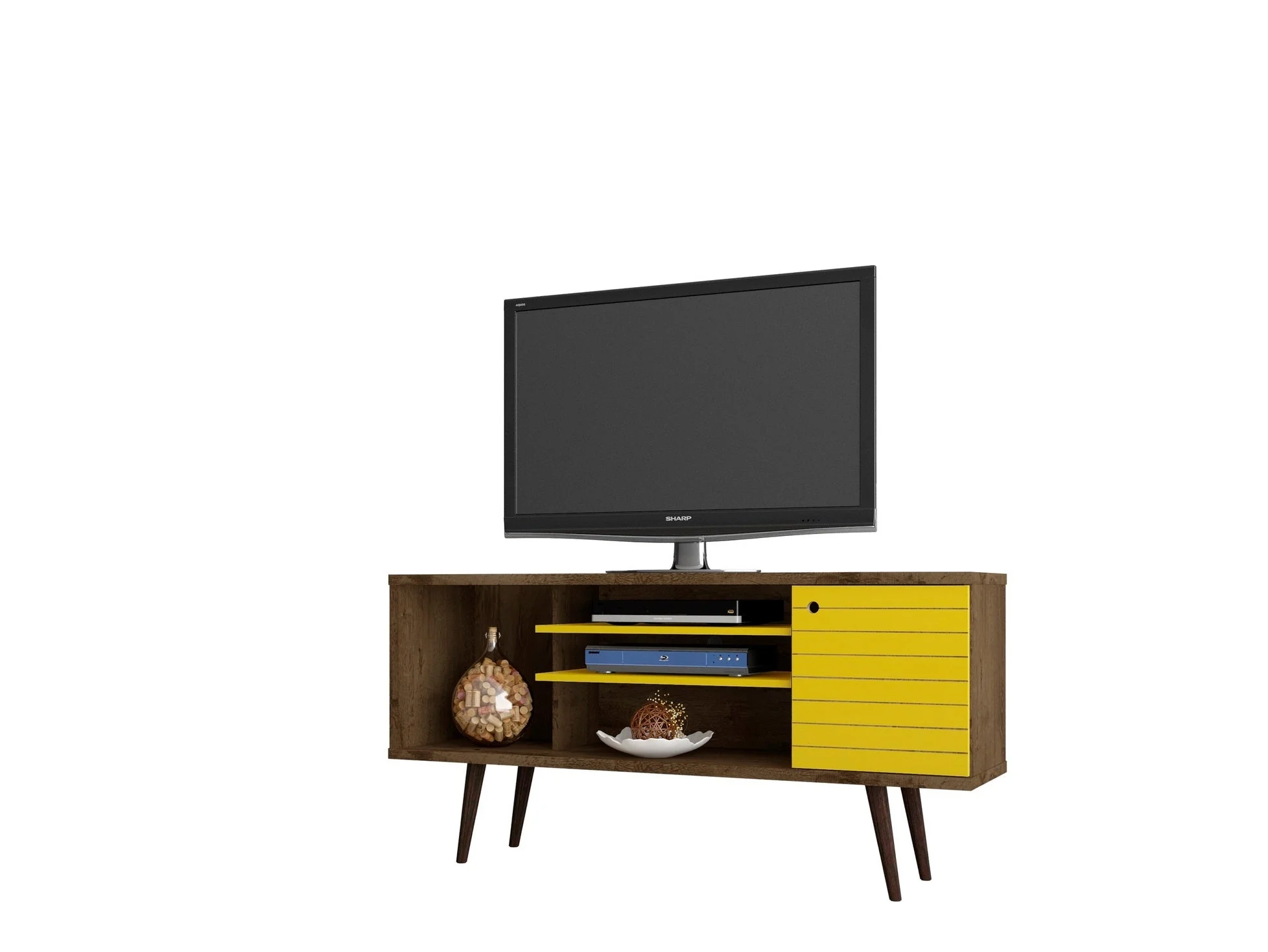 Liberty 53.14" Mid-Century Modern TV Stand in Rustic Brown and Yellow