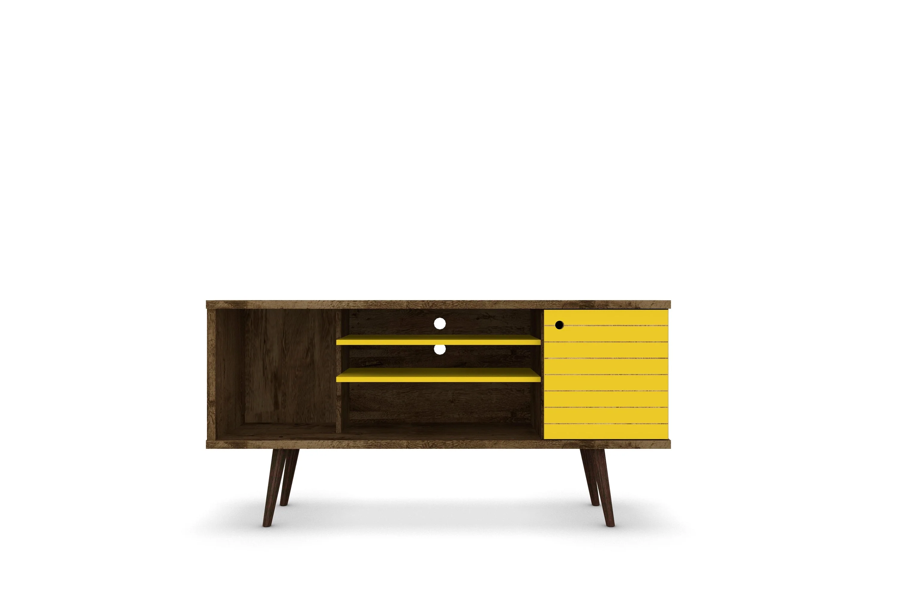 Liberty 53.14" Mid-Century Modern TV Stand in Rustic Brown and Yellow - Image 8