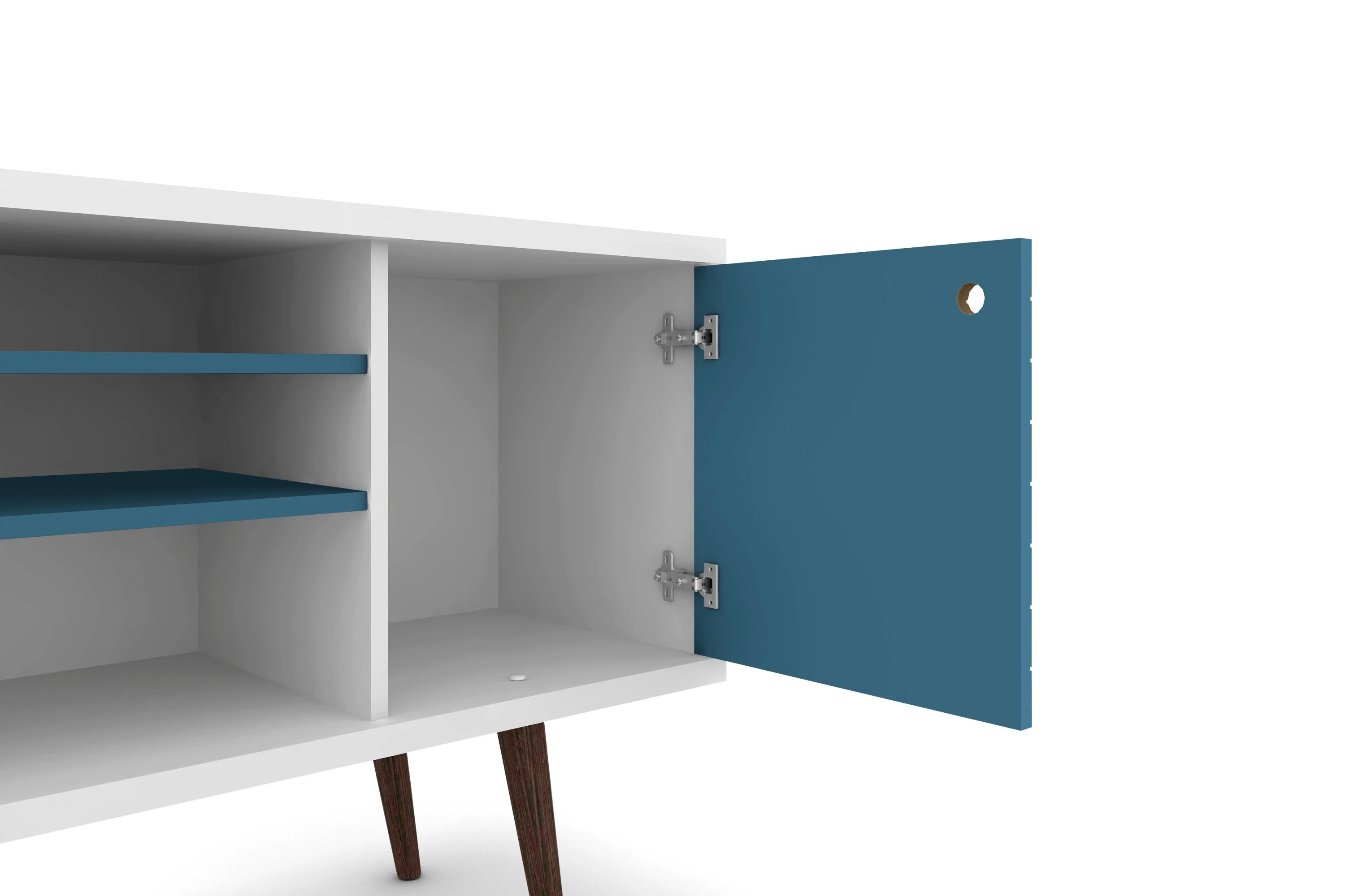 Liberty 53.14" Mid-Century Modern TV Stand in White and Aqua Blue - Image 4