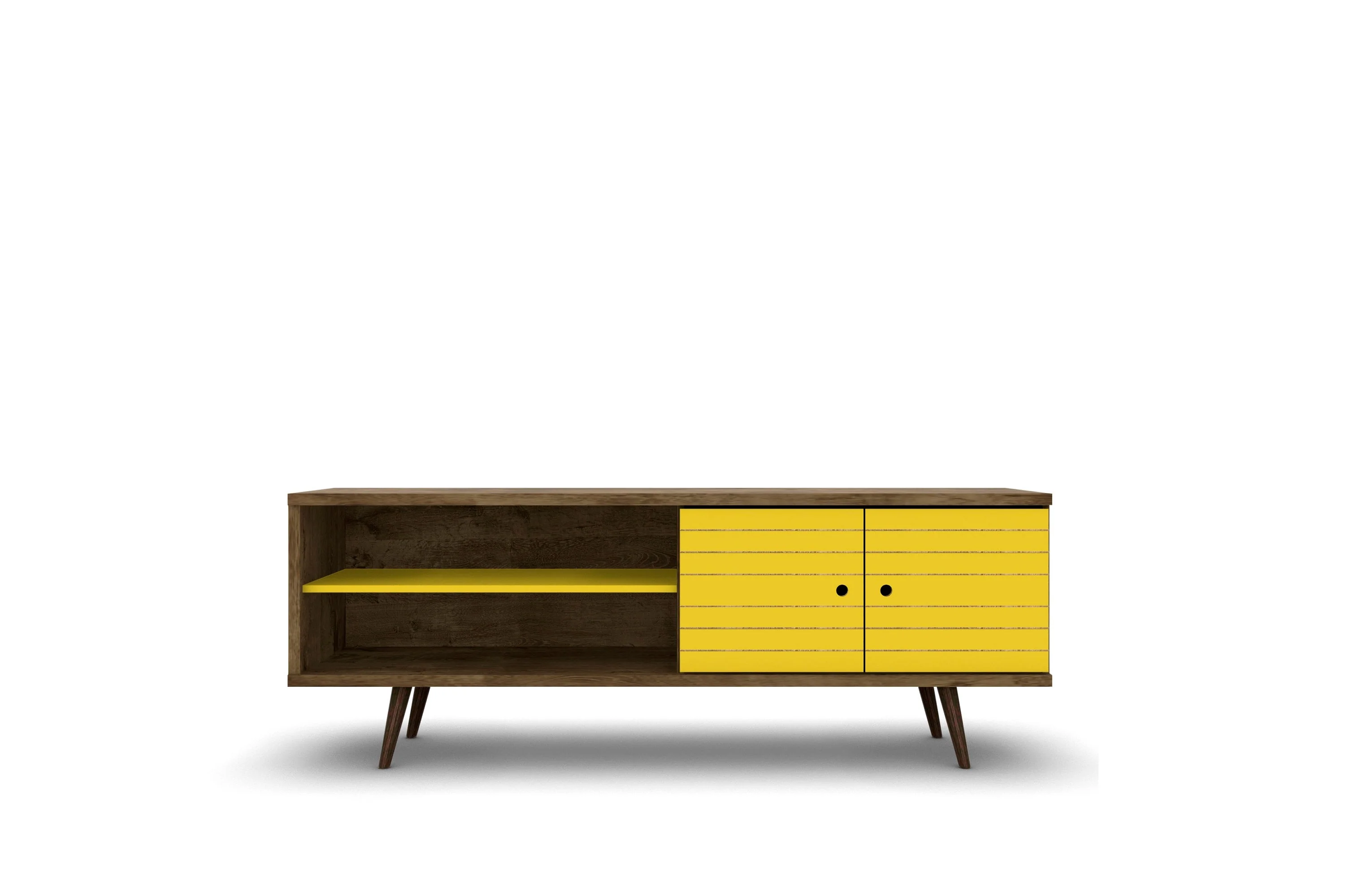 Liberty 62.99" Mid-Century Modern TV Stand in Rustic Brown and Yellow - Image 8