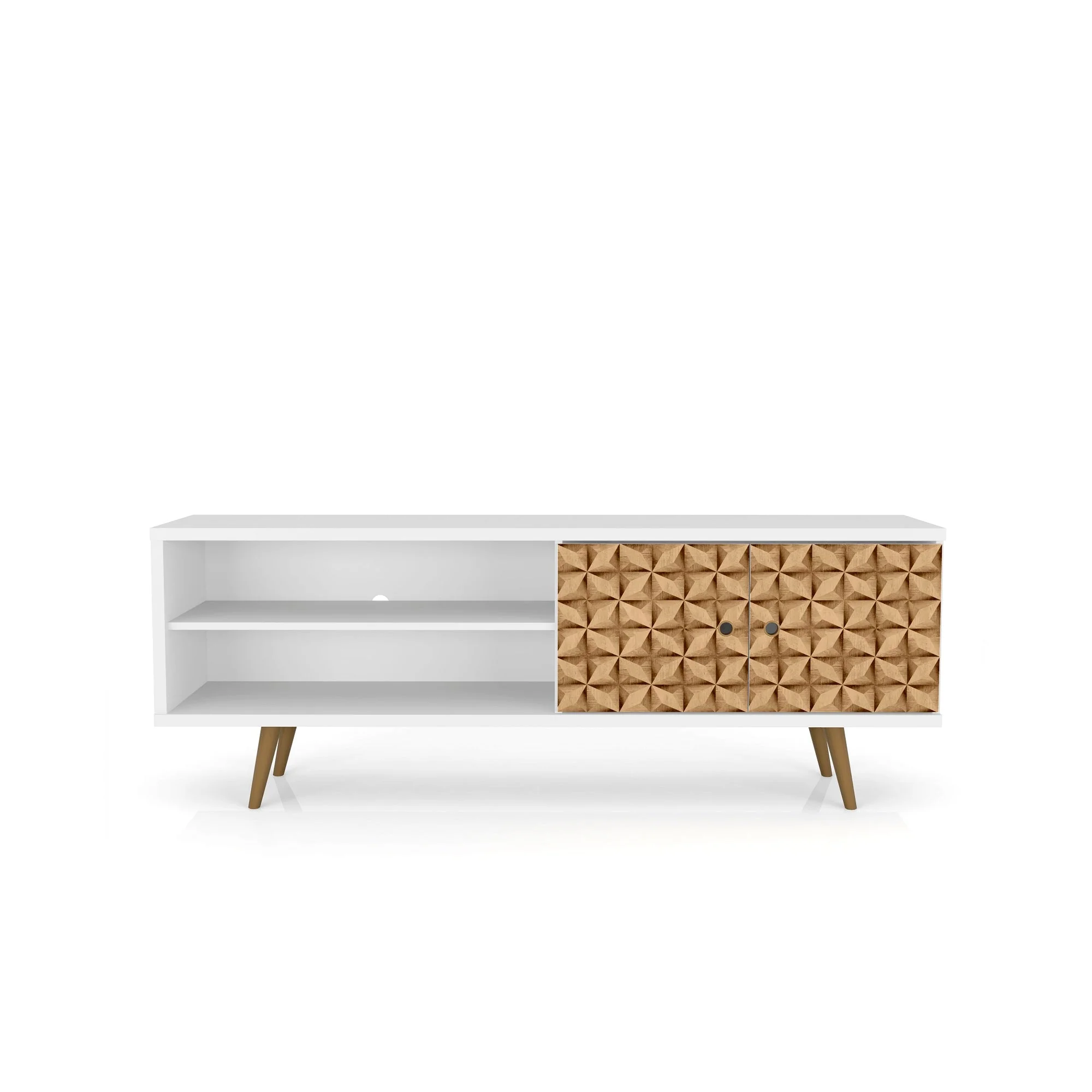 Liberty 62.99" Mid-Century Modern TV Stand in White and 3D Brown Prints - Image 8