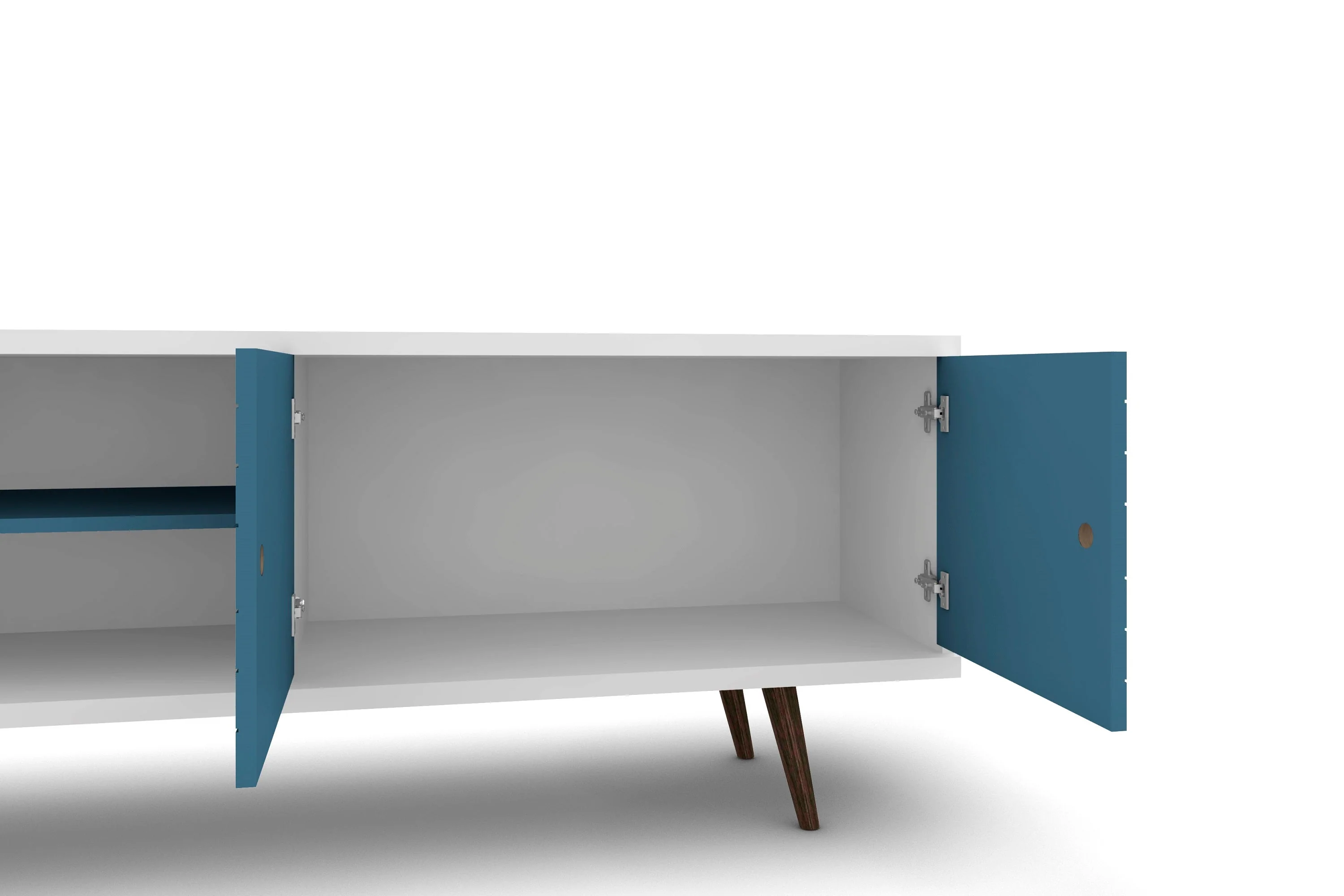 Liberty 62.99" Mid-Century Modern TV Stand in White and Aqua Blue - Image 4