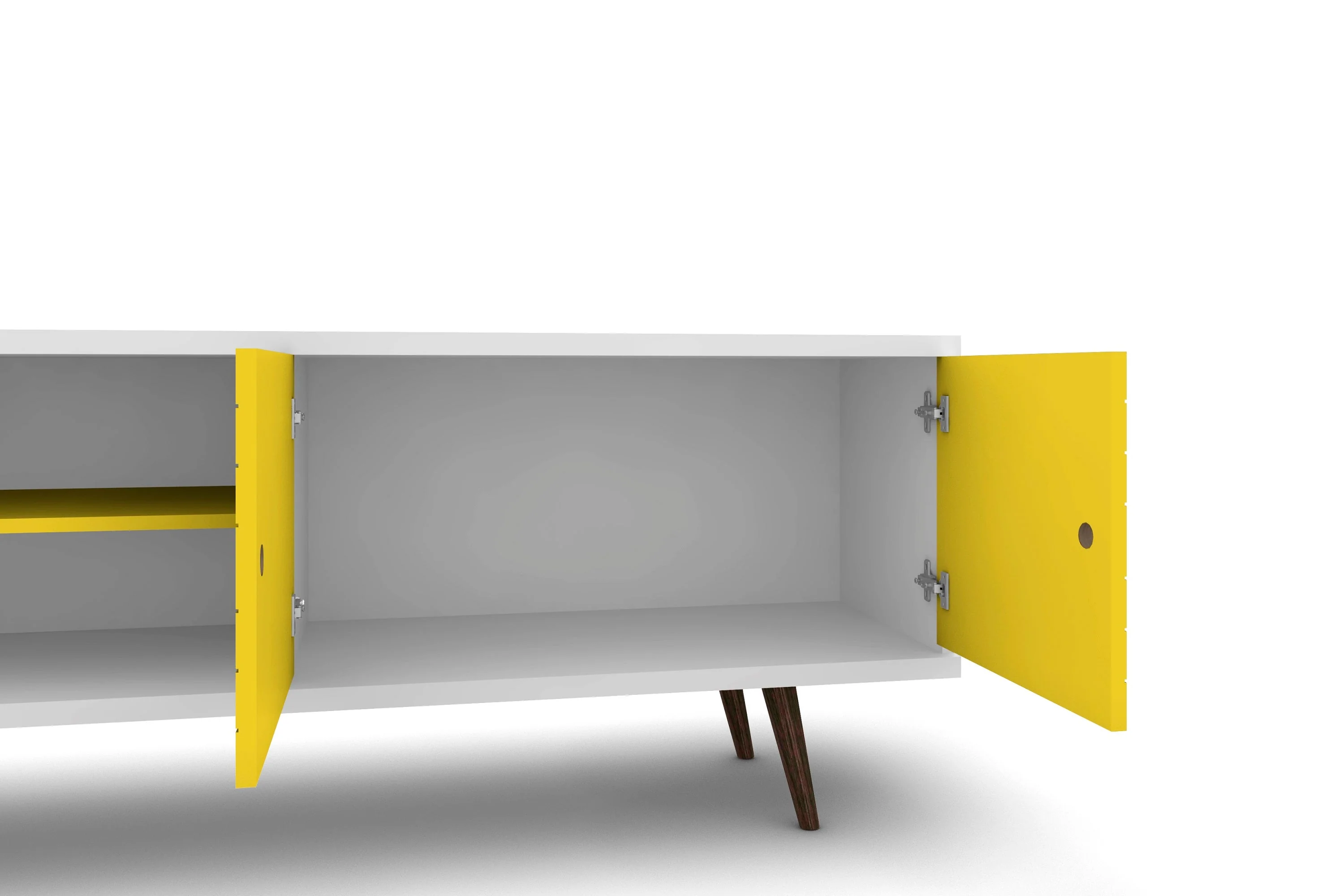 Liberty 62.99" Mid-Century Modern TV Stand in White and Yellow - Image 4