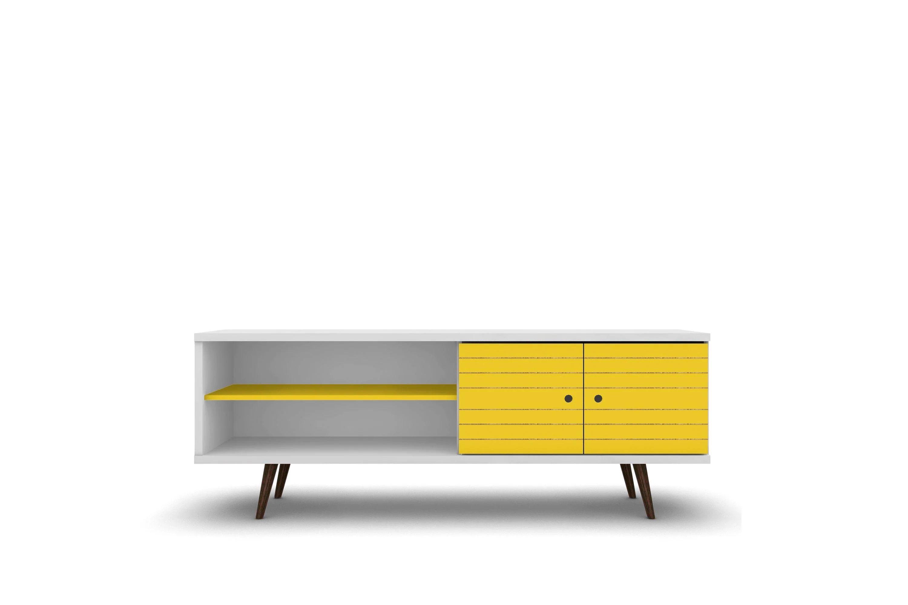Liberty 62.99" Mid-Century Modern TV Stand in White and Yellow - Image 8