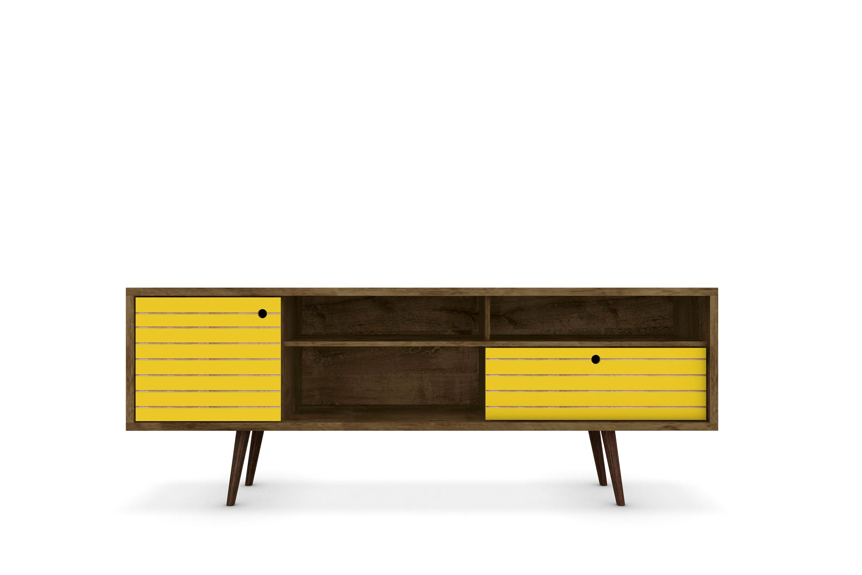 Liberty 70.86" Mid-Century Modern TV Stand in Rustic Brown and Yellow - Image 8