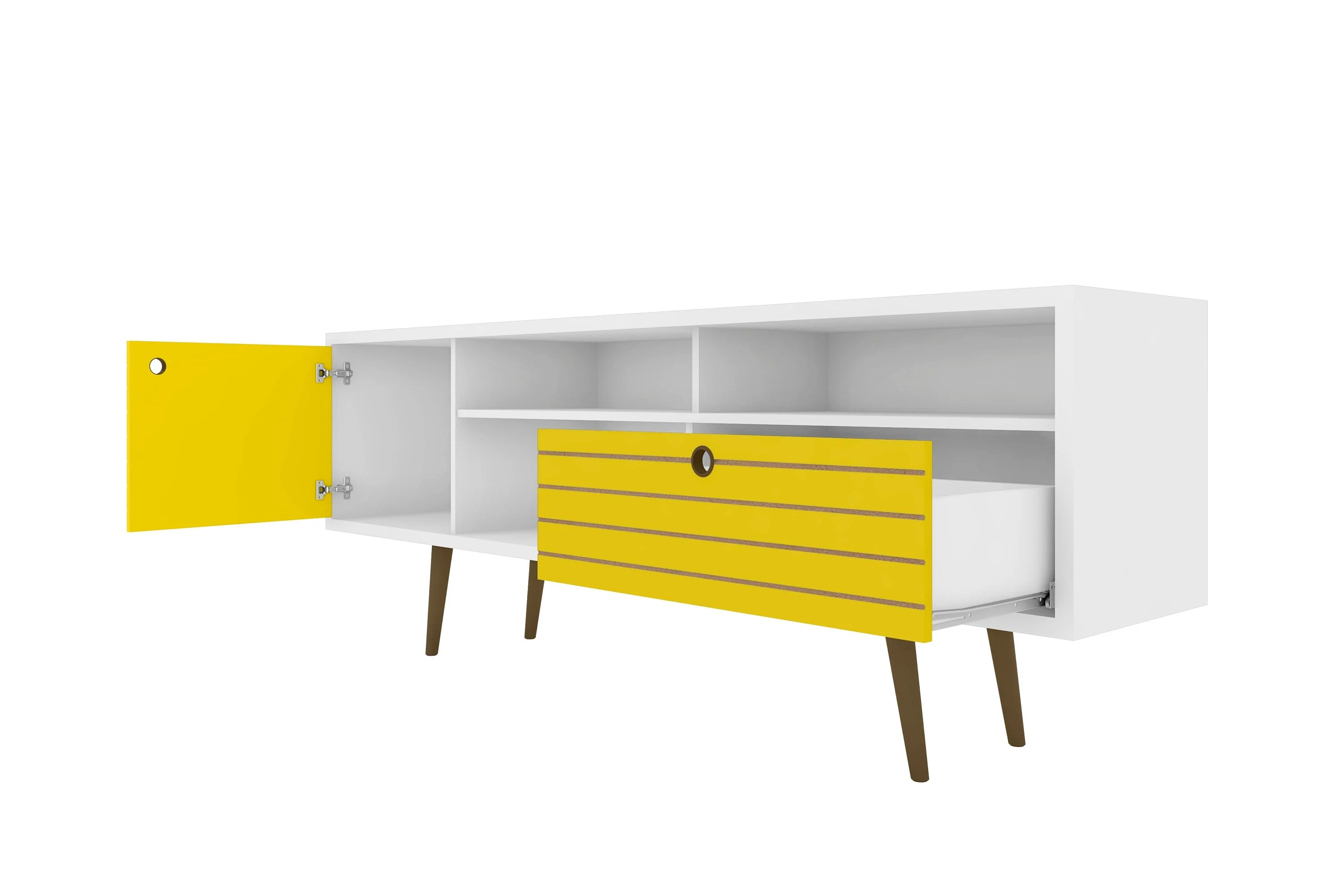 Liberty 70.86" Mid-Century Modern TV Stand in White and Yellow - Image 4