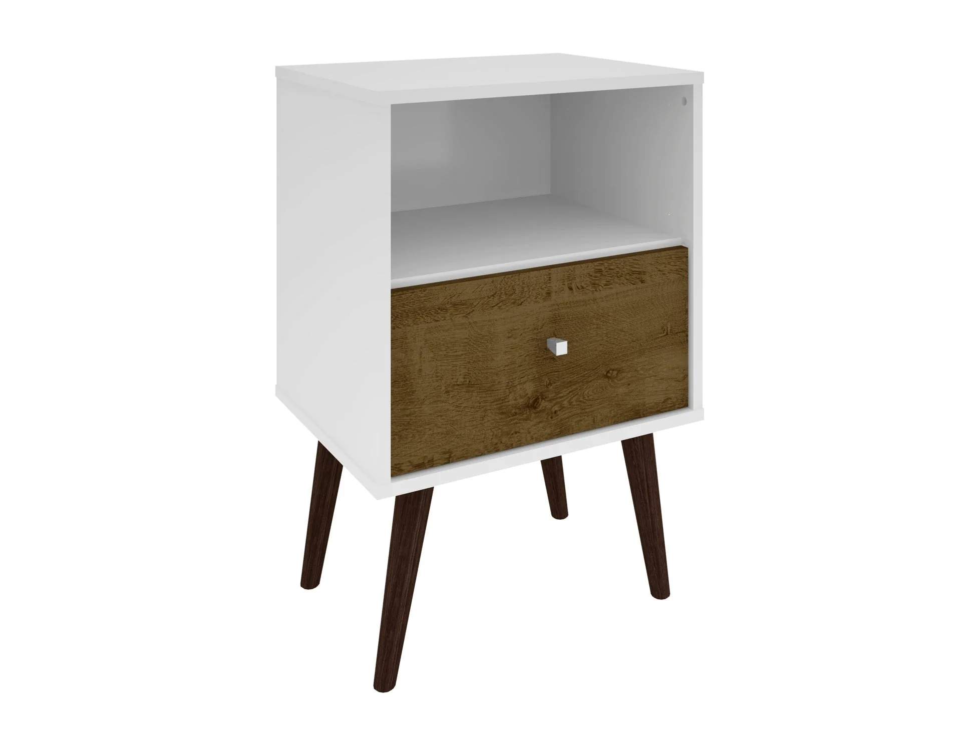 Liberty Mid-Century Modern Nightstand 1.0 in White and Rustic Brown
