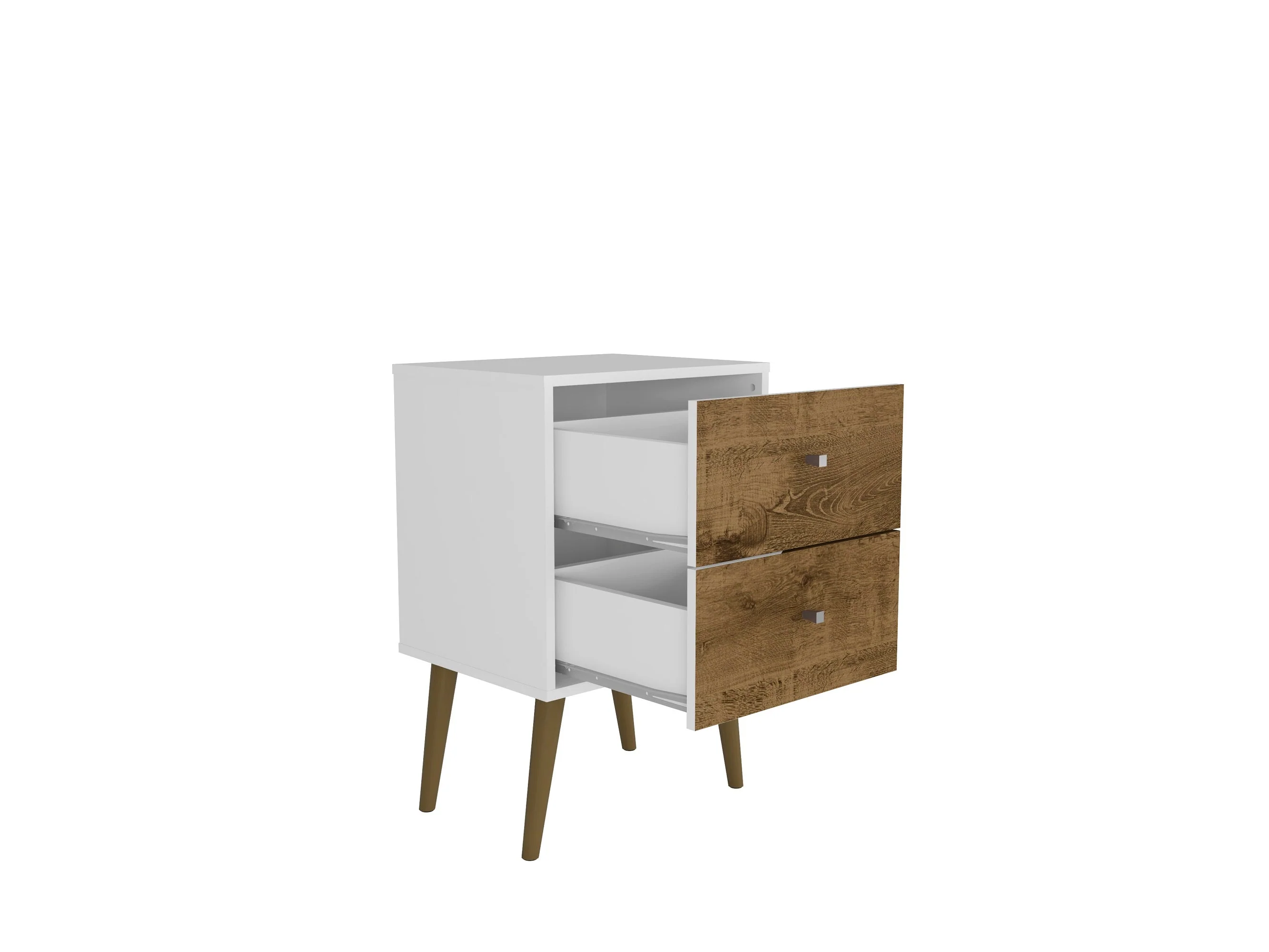 Liberty Mid-Century Modern Nightstand 2.0 in White and Rustic Brown - Image 4
