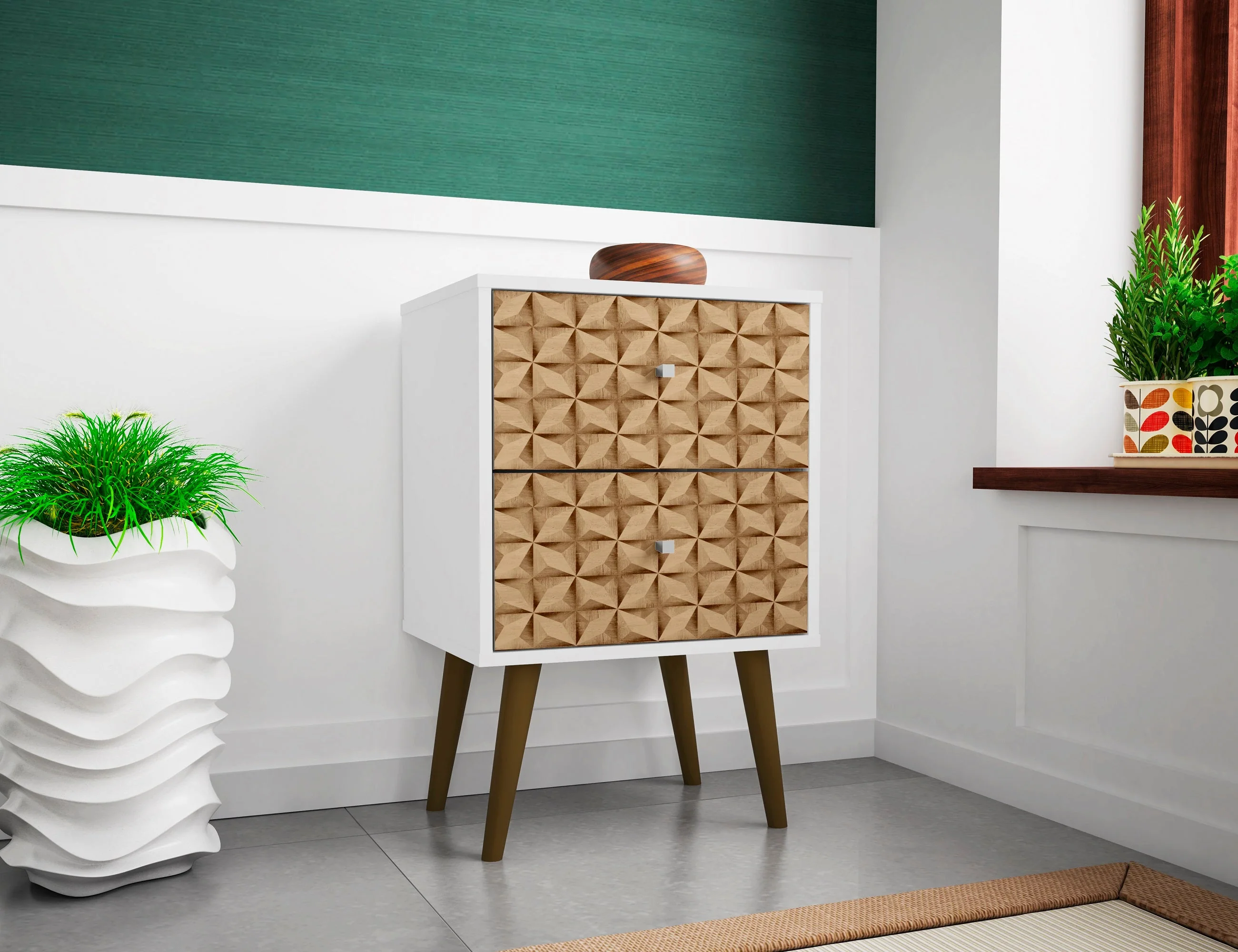 Liberty Nightstand 2.0 in White and 3D Brown Prints - Image 2