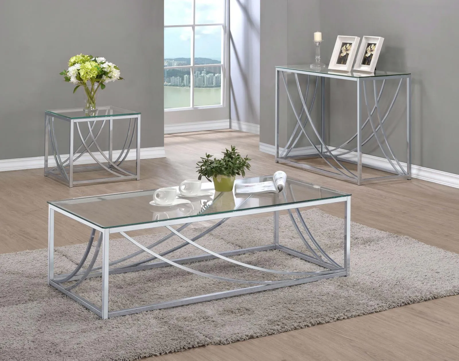 Lille Chrome Accents Glass Top Rectangular Coffee Table - Image 6