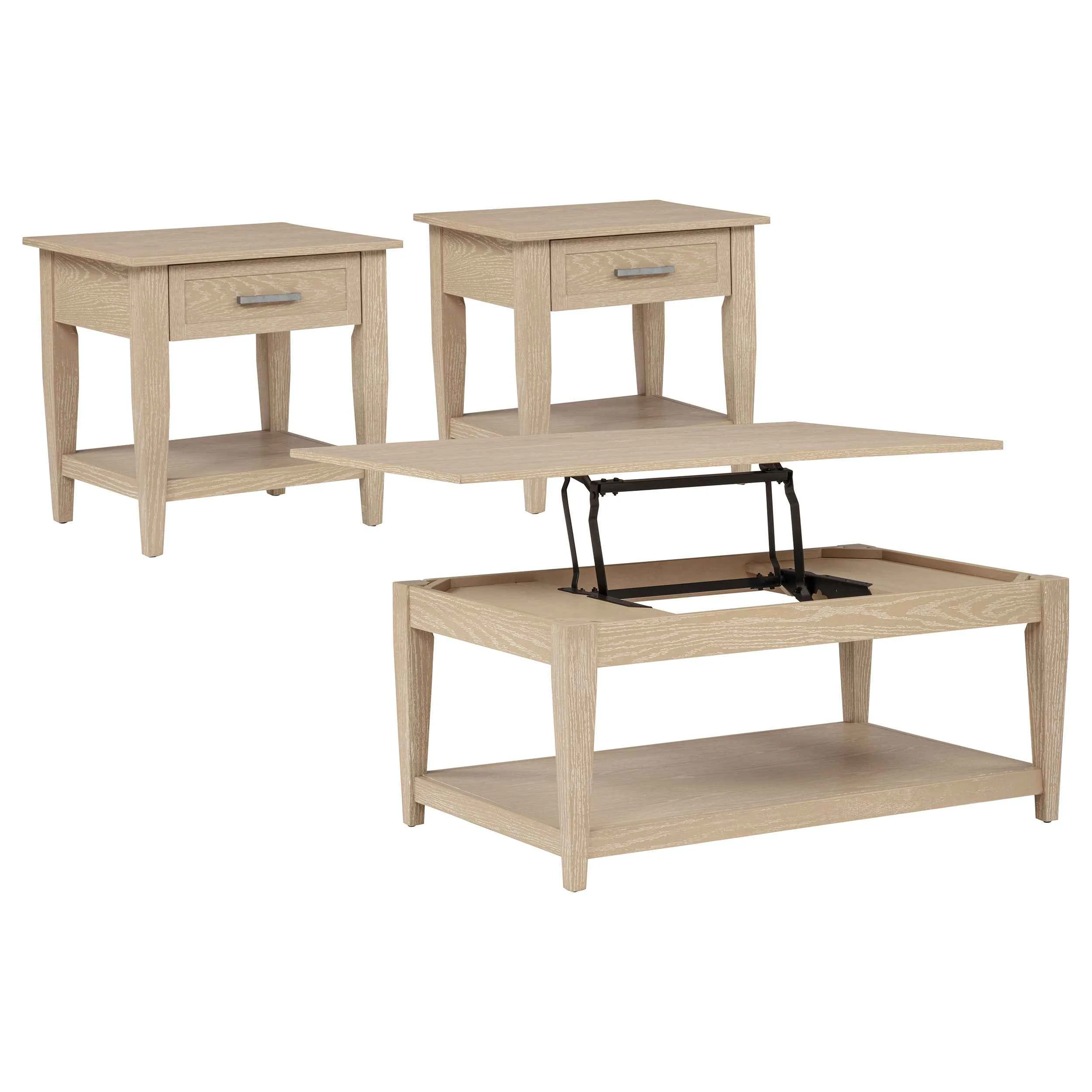 Lindenton Blonde 3-piece Wood Lift-Top Coffee and End Table Set - Image 4