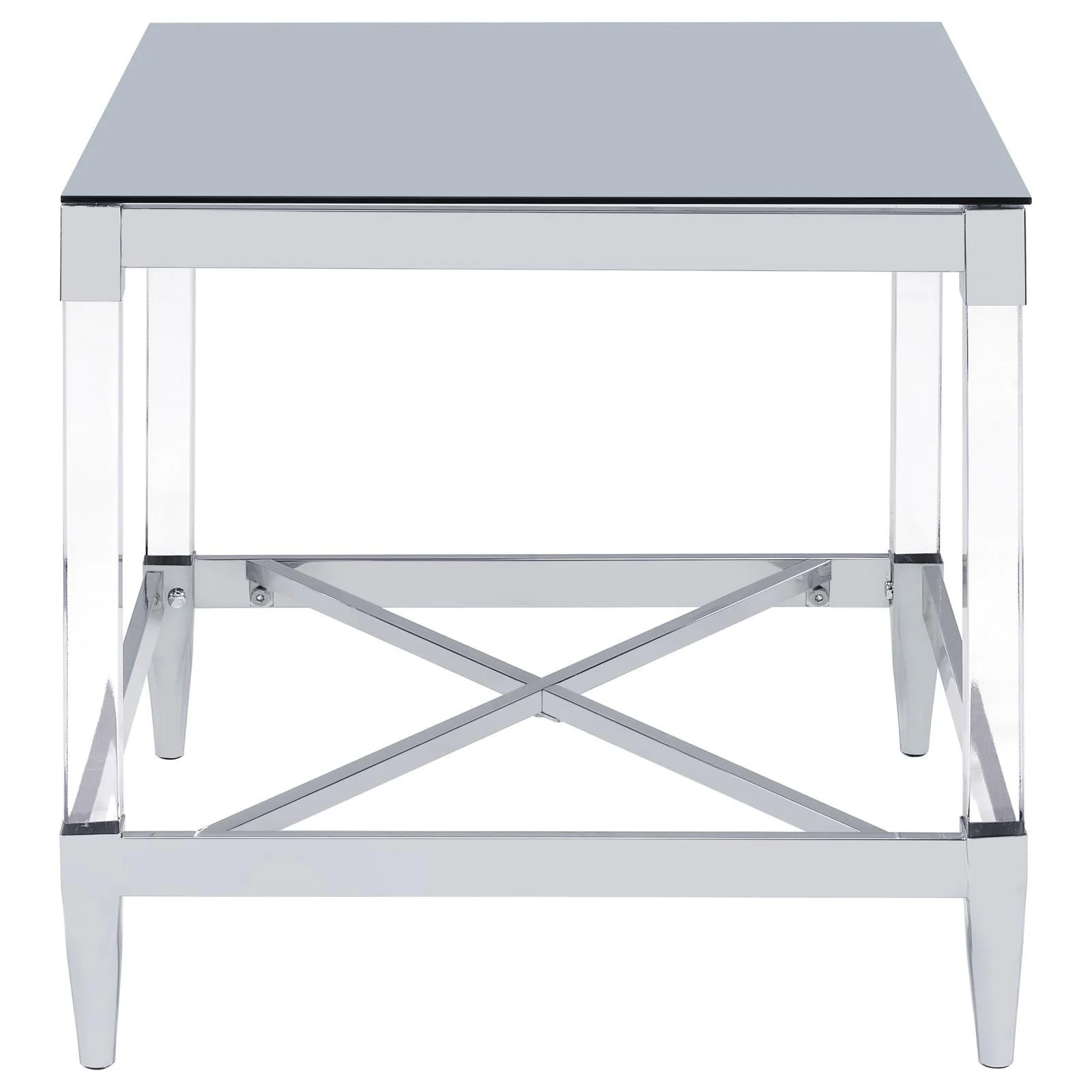 Lindley Chrome Square End Table with Acrylic Legs and Tempered Mirror Top - Image 2