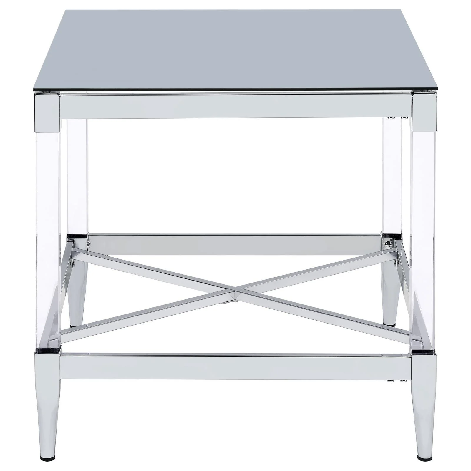 Lindley Chrome Square End Table with Acrylic Legs and Tempered Mirror Top - Image 4