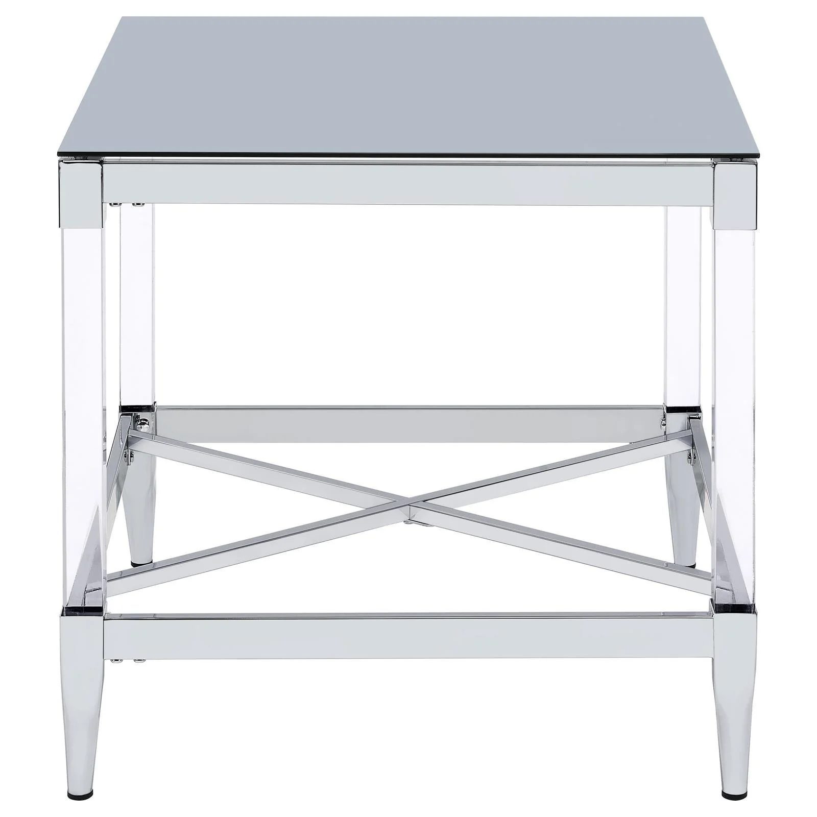 Lindley Chrome Square End Table with Acrylic Legs and Tempered Mirror Top - Image 6