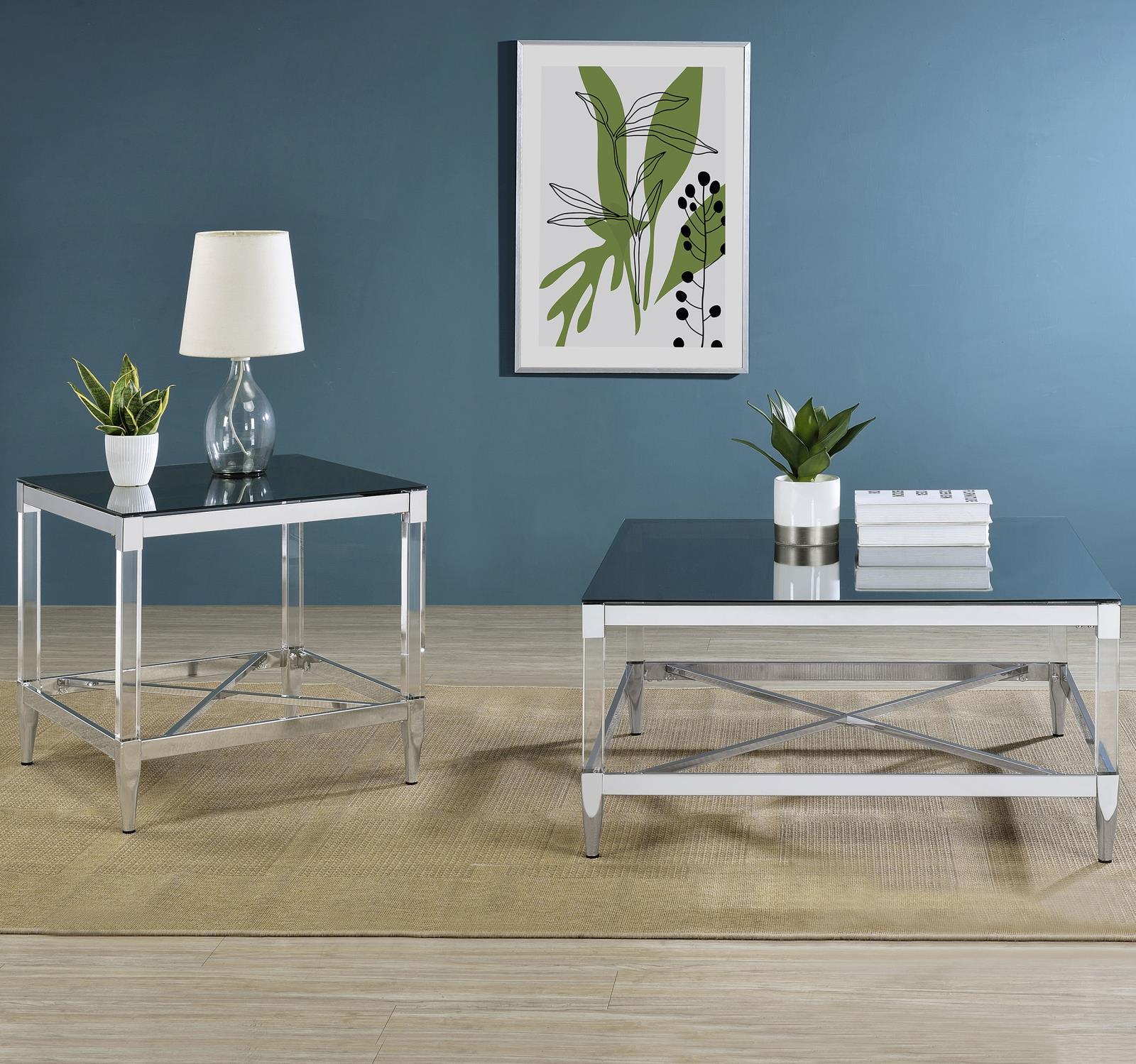 Lindley Chrome Square End Table with Acrylic Legs and Tempered Mirror Top - Image 8