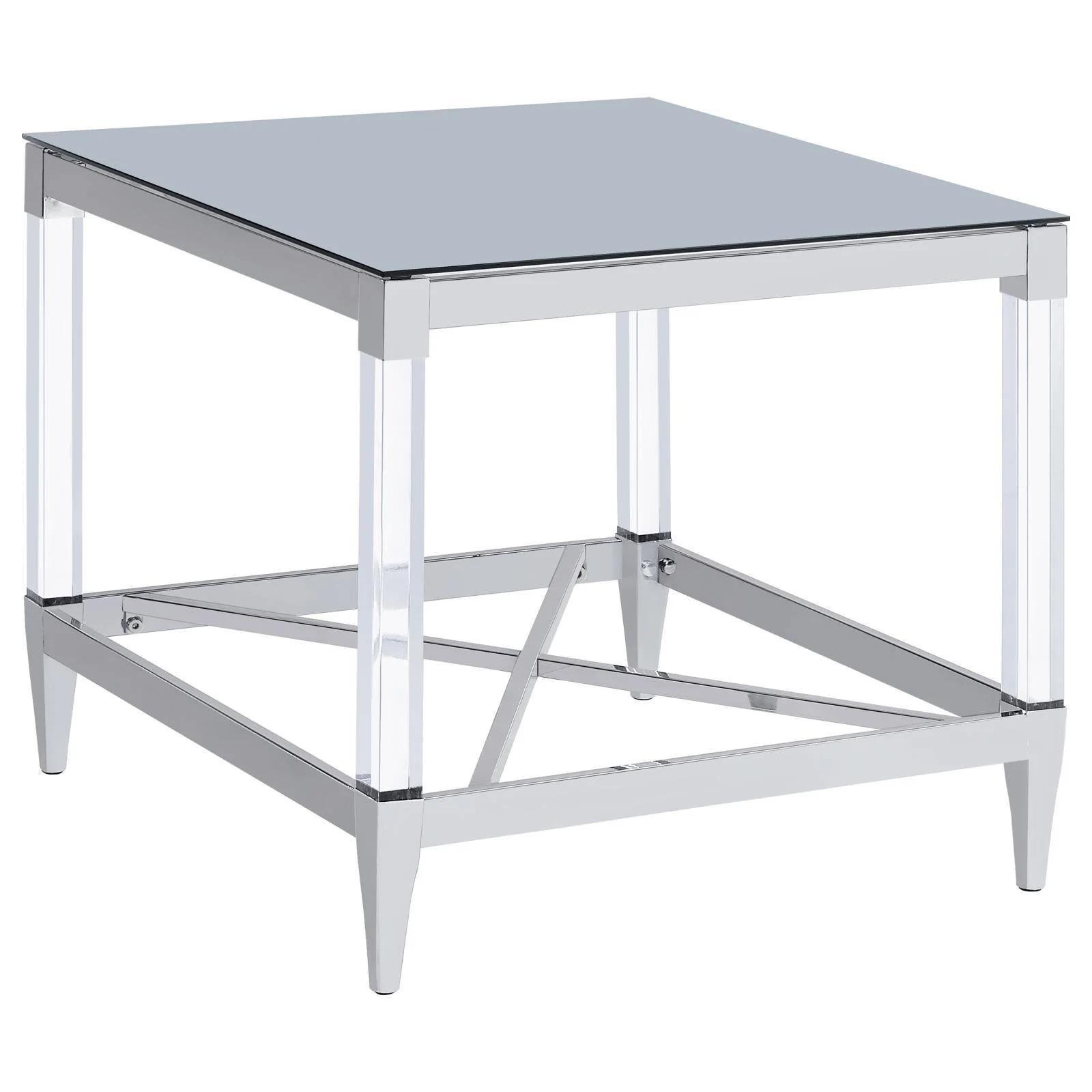 Lindley Chrome Square End Table with Acrylic Legs and Tempered Mirror Top - Image 9
