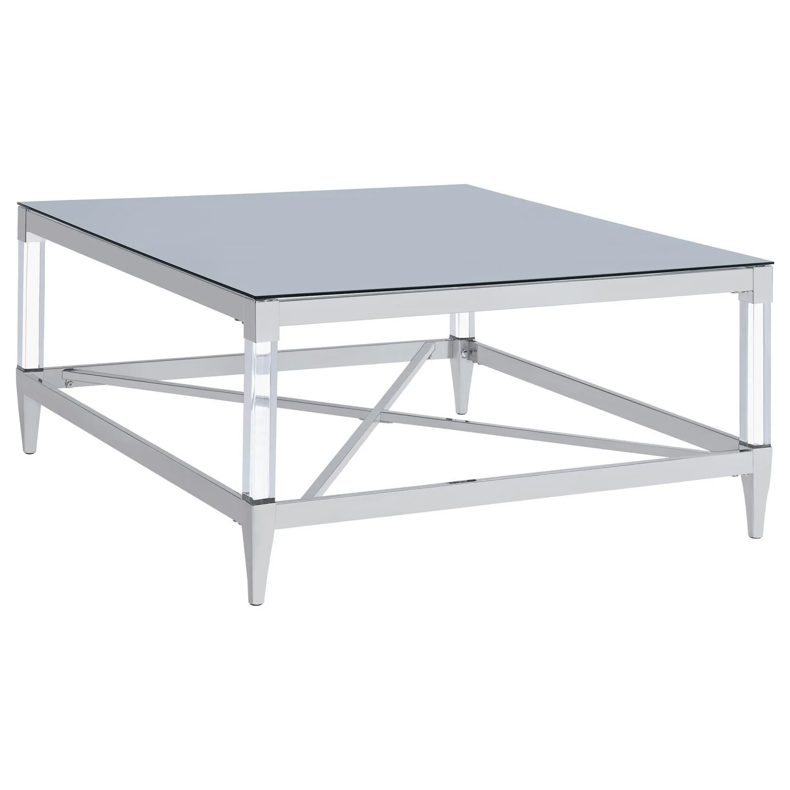 Lindley Square Coffee Table with Acrylic Legs and Tempered Mirror Top Chrome - Image 2