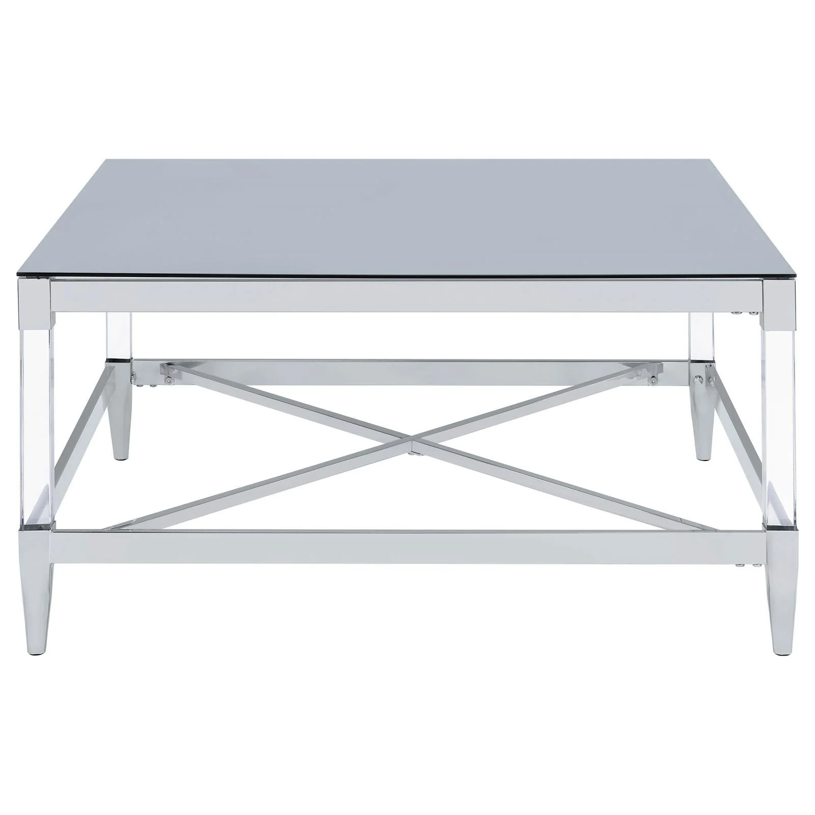 Lindley Square Coffee Table with Acrylic Legs and Tempered Mirror Top Chrome - Image 3