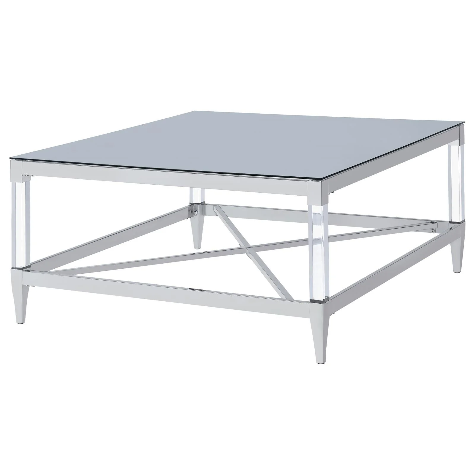 Lindley Square Coffee Table with Acrylic Legs and Tempered Mirror Top Chrome - Image 4