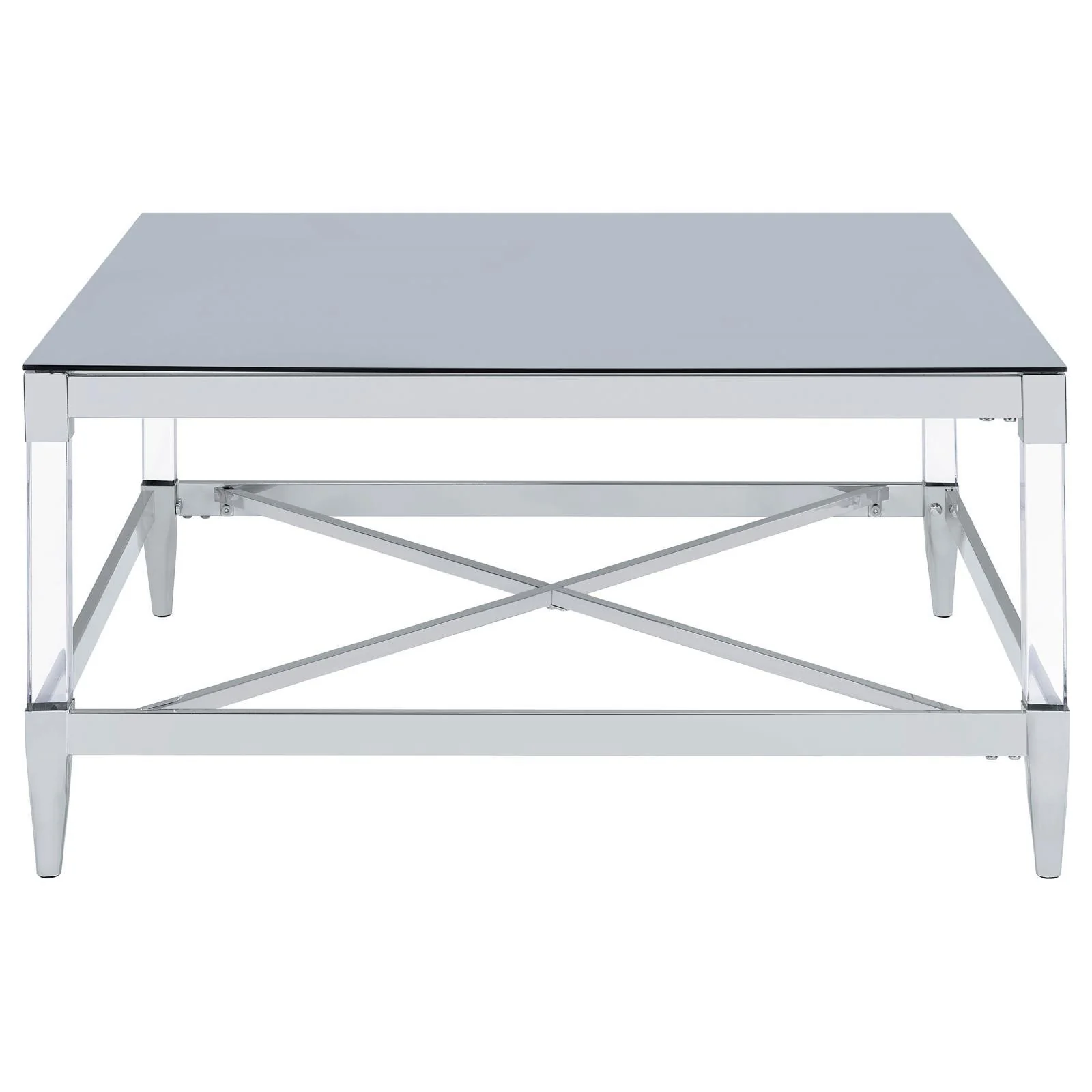 Lindley Square Coffee Table with Acrylic Legs and Tempered Mirror Top Chrome - Image 6