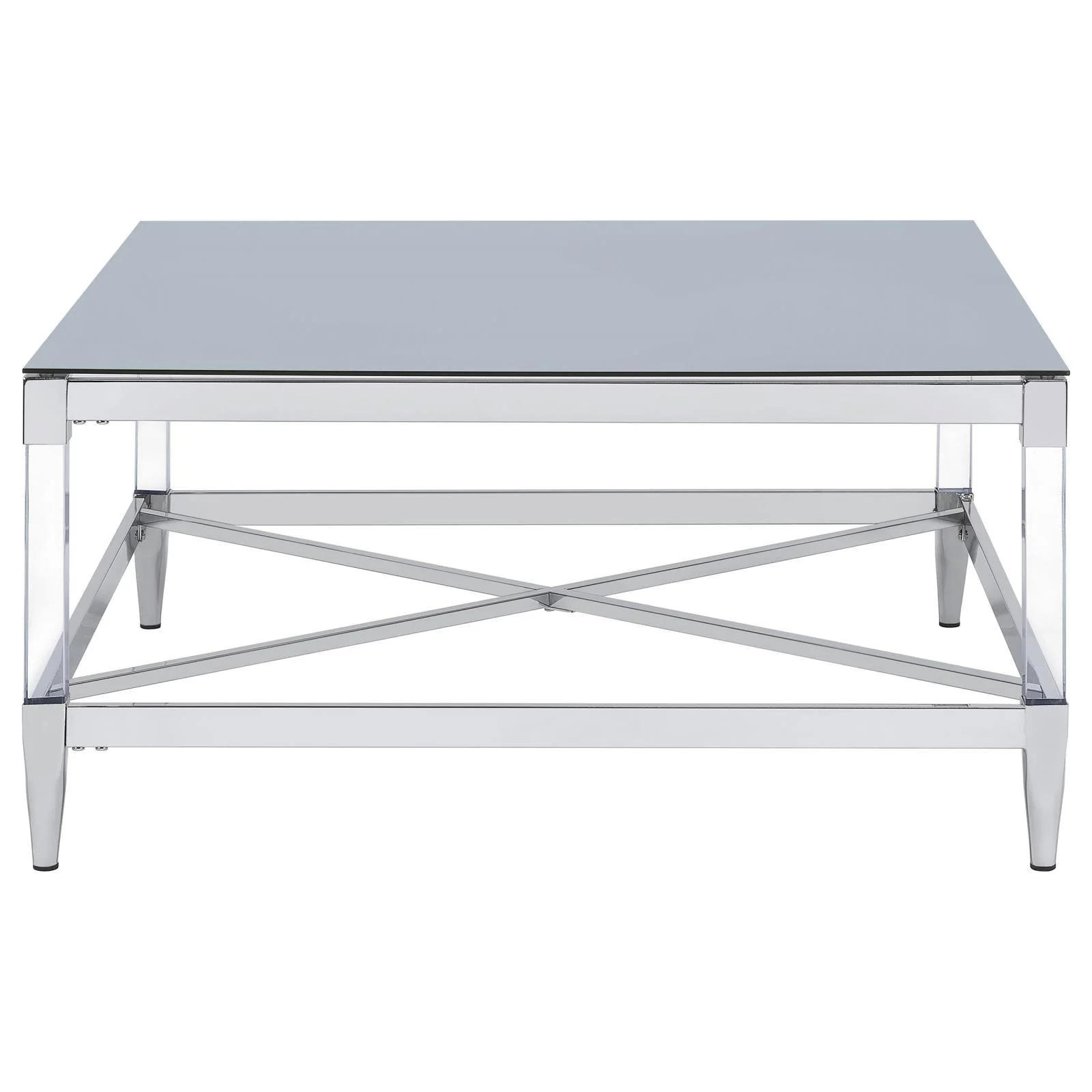 Lindley Square Coffee Table with Acrylic Legs and Tempered Mirror Top Chrome - Image 7