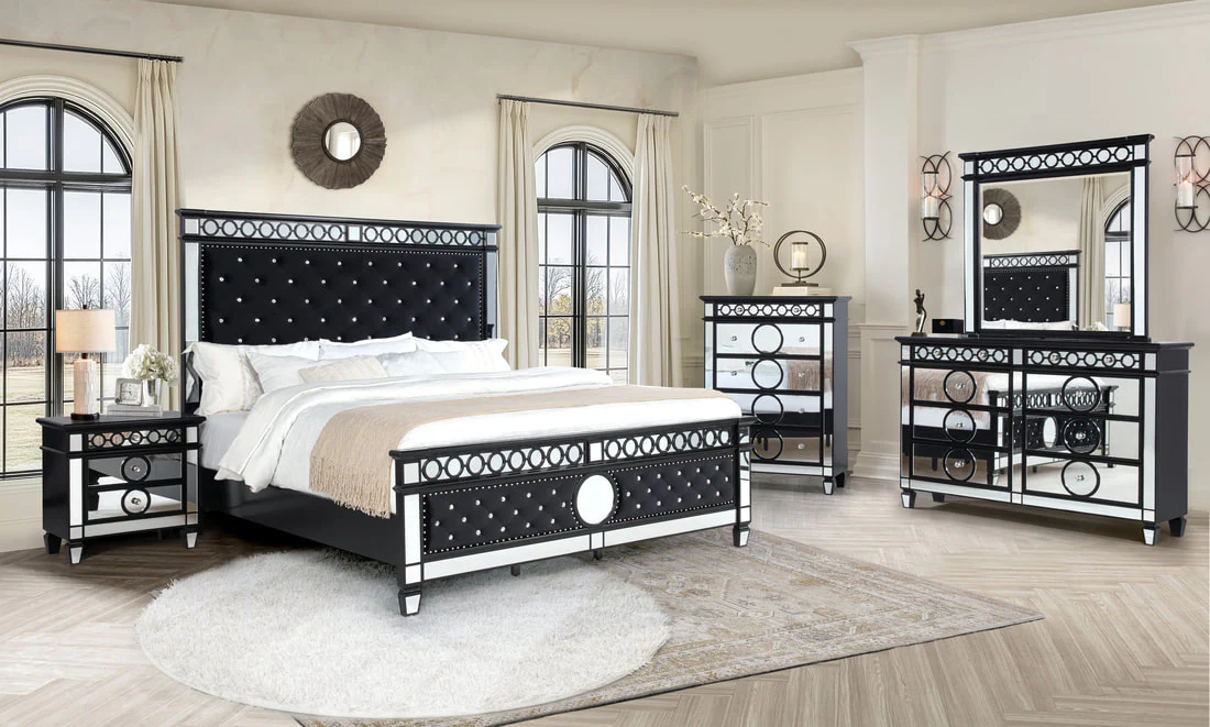 Linz Black Velvet  Bedroom Set