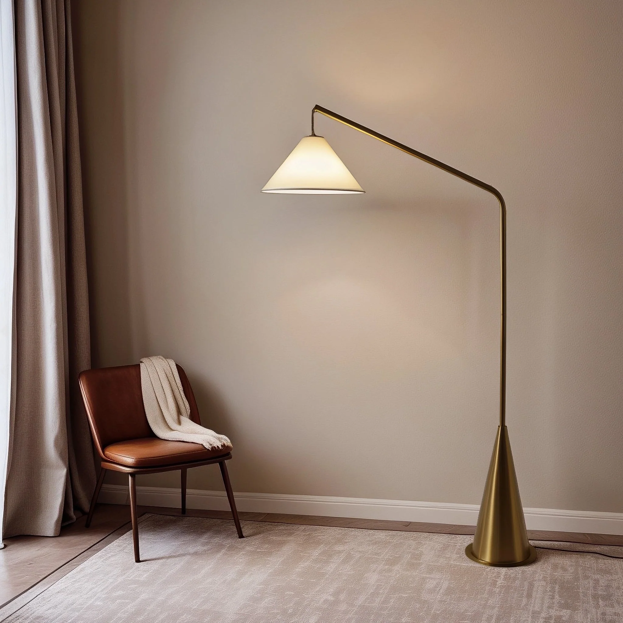 Lisbon Black Floor Lamp with On/Off Switch Coned Base Hanging White Fabric Shade - Image 2