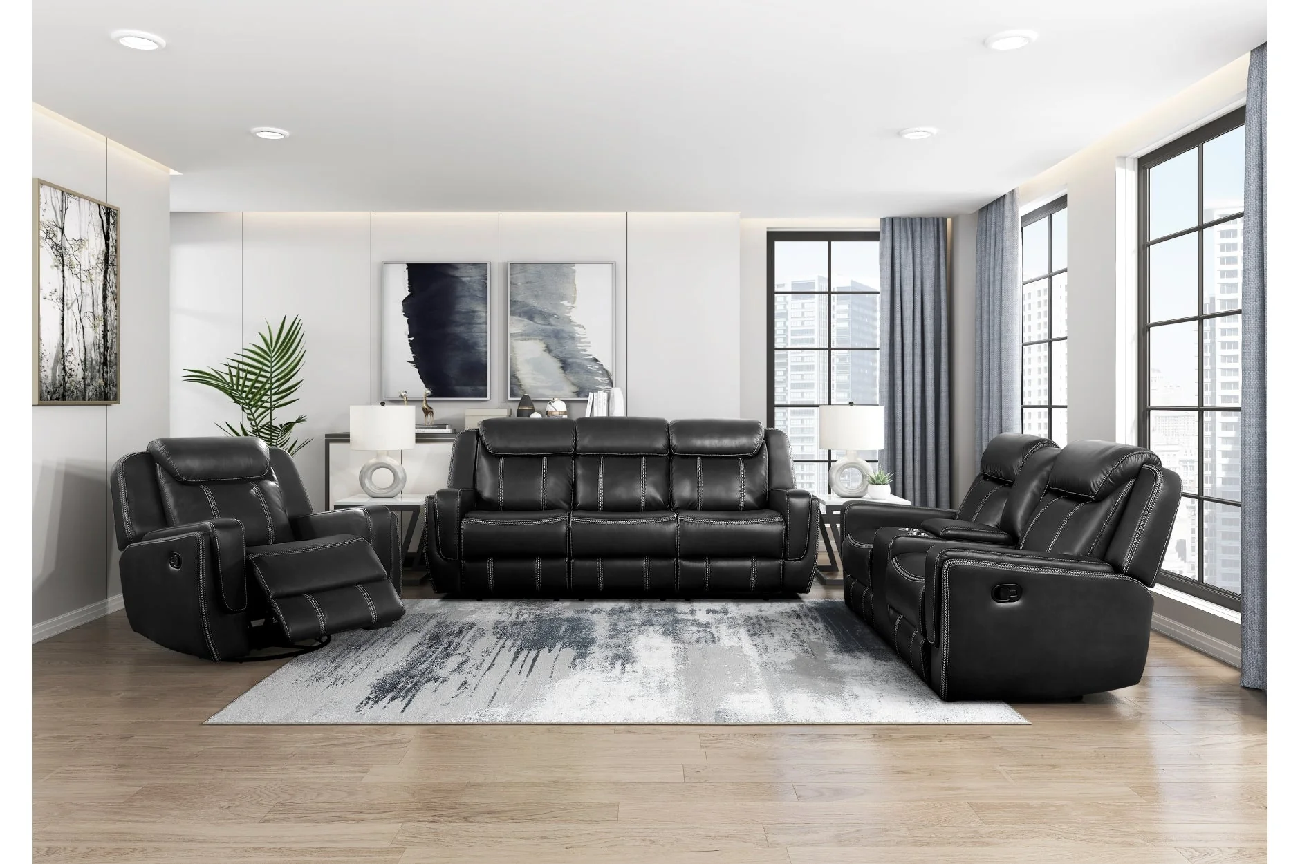 Littleton Black Double Reclining Living Room Set