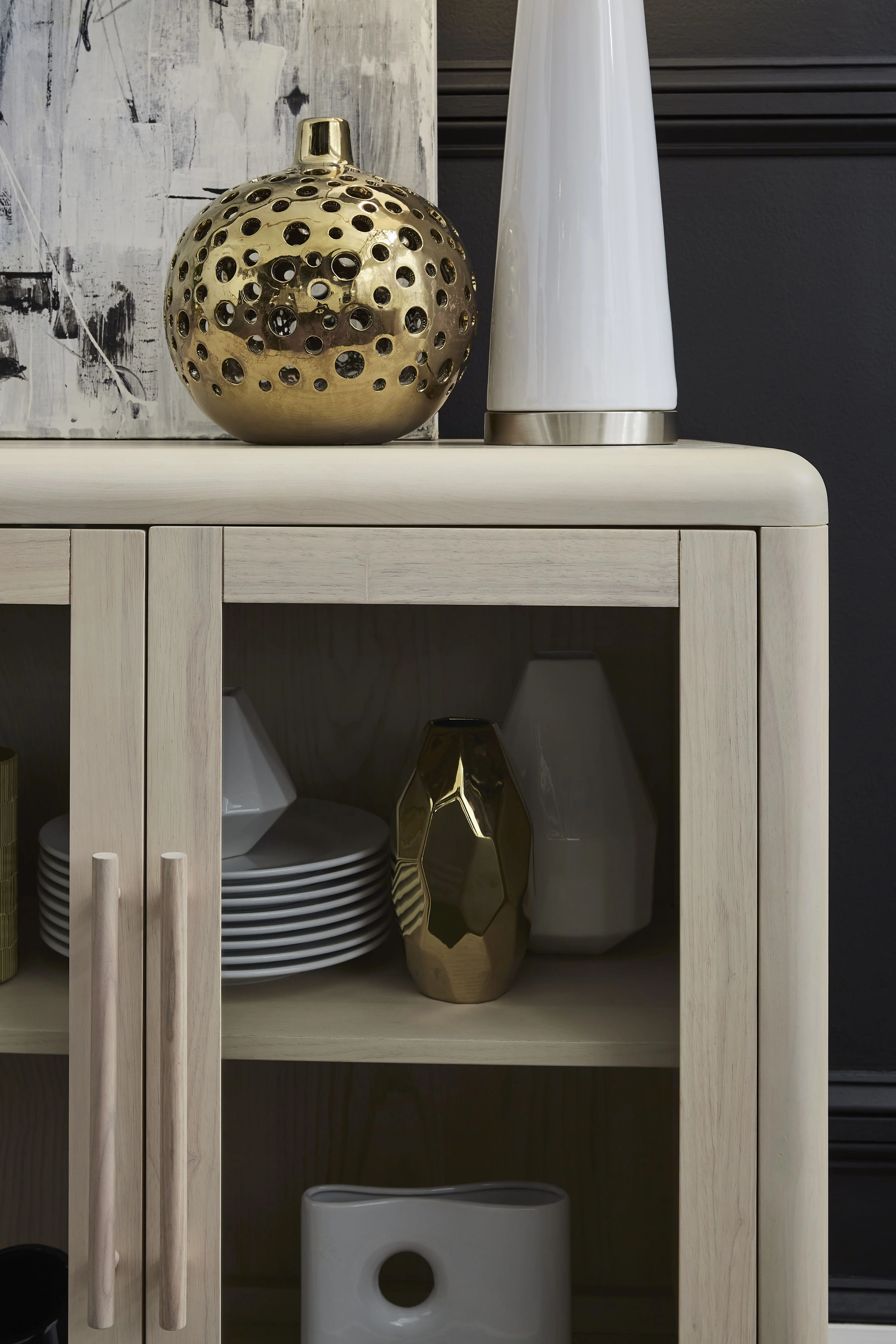 Liv Glass Door Ash Wood Sideboard in White Sand - Image 2