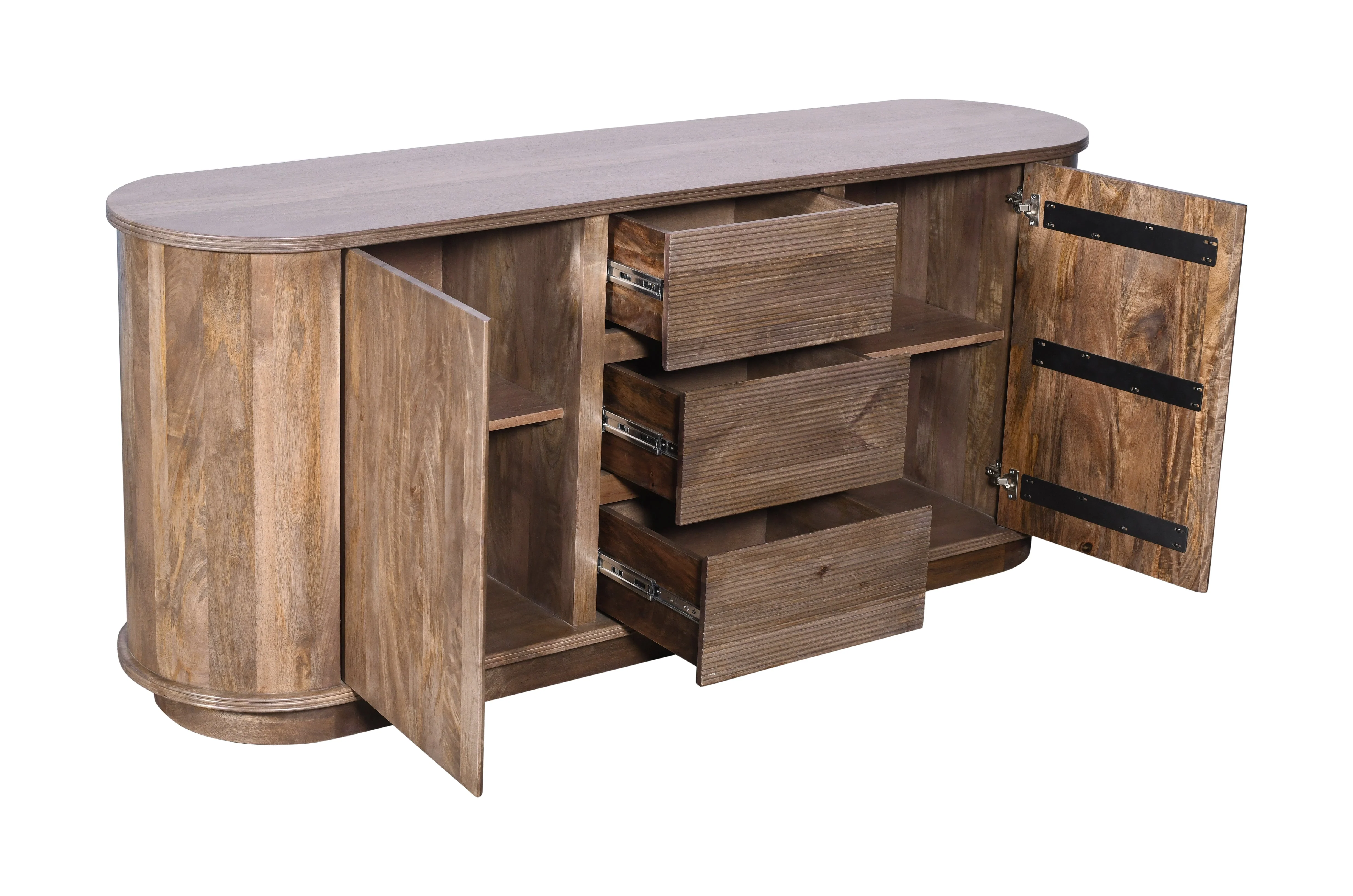 Liyana Solid Wood Three Drawer Two Door Sideboard in Natural Tan - Image 3