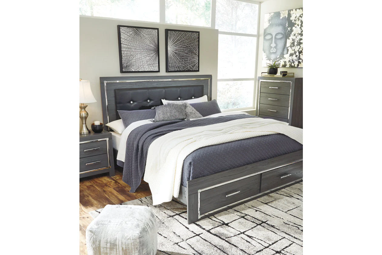 Lodanna Gray King LED Upholstered Storage Panel Bed - Image 10
