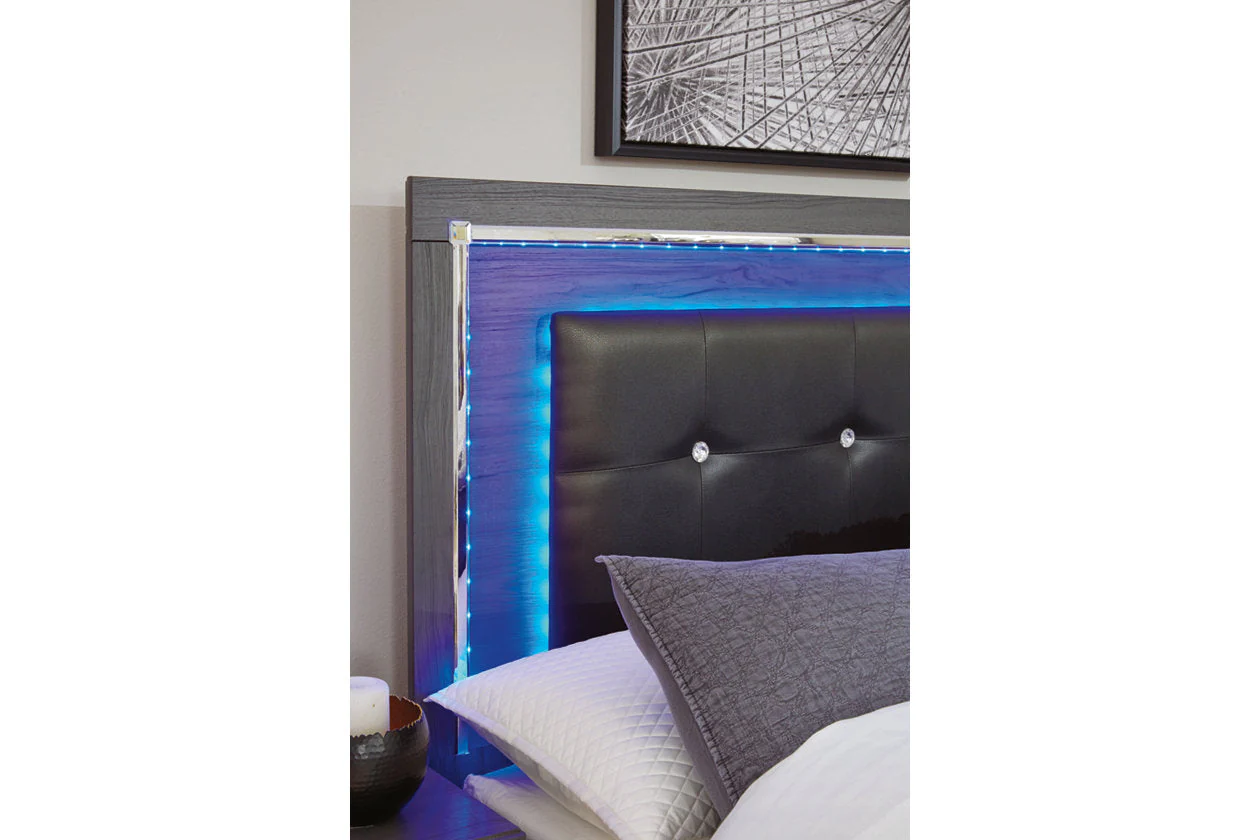 Lodanna Gray King LED Upholstered Storage Panel Bed - Image 3