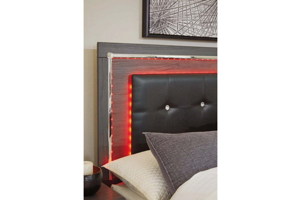 Lodanna Gray King LED Upholstered Storage Panel Bed - Image 4