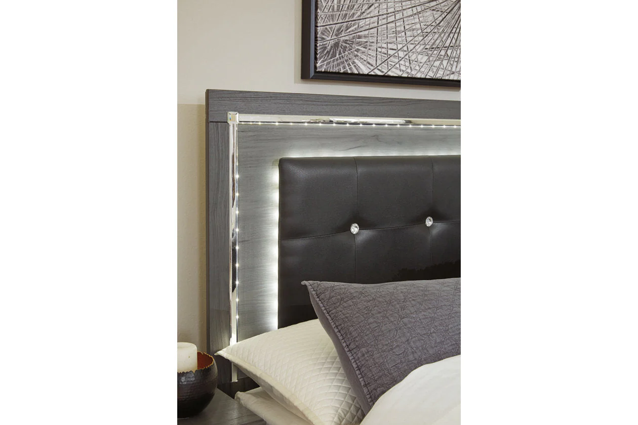Lodanna Gray King LED Upholstered Storage Panel Bed - Image 5