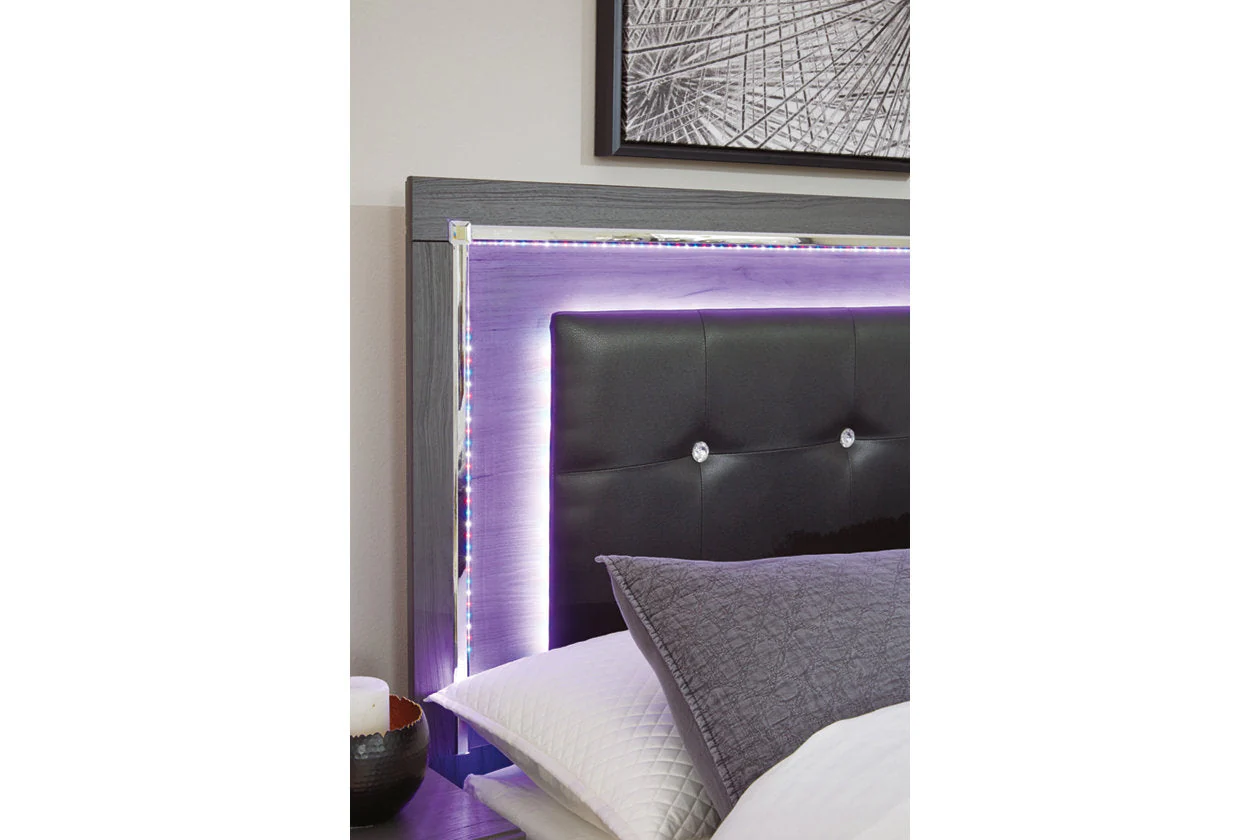 Lodanna Gray King LED Upholstered Storage Panel Bed - Image 6
