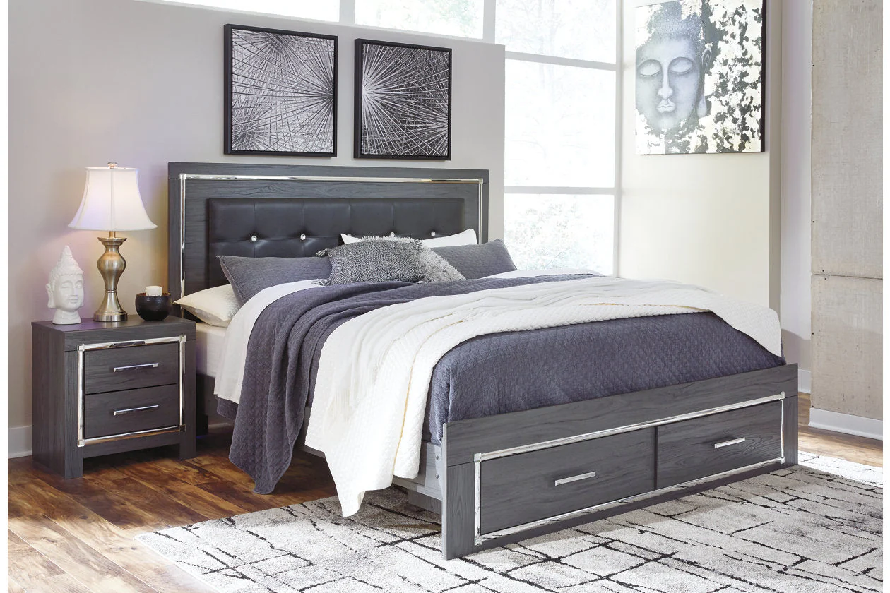 Lodanna Gray King LED Upholstered Storage Panel Bed - Image 8
