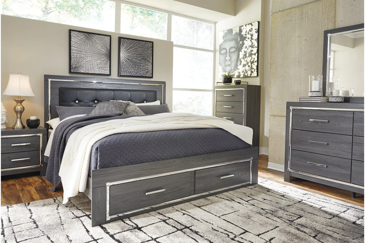 Lodanna Gray King LED Upholstered Storage Panel Bed - Image 9