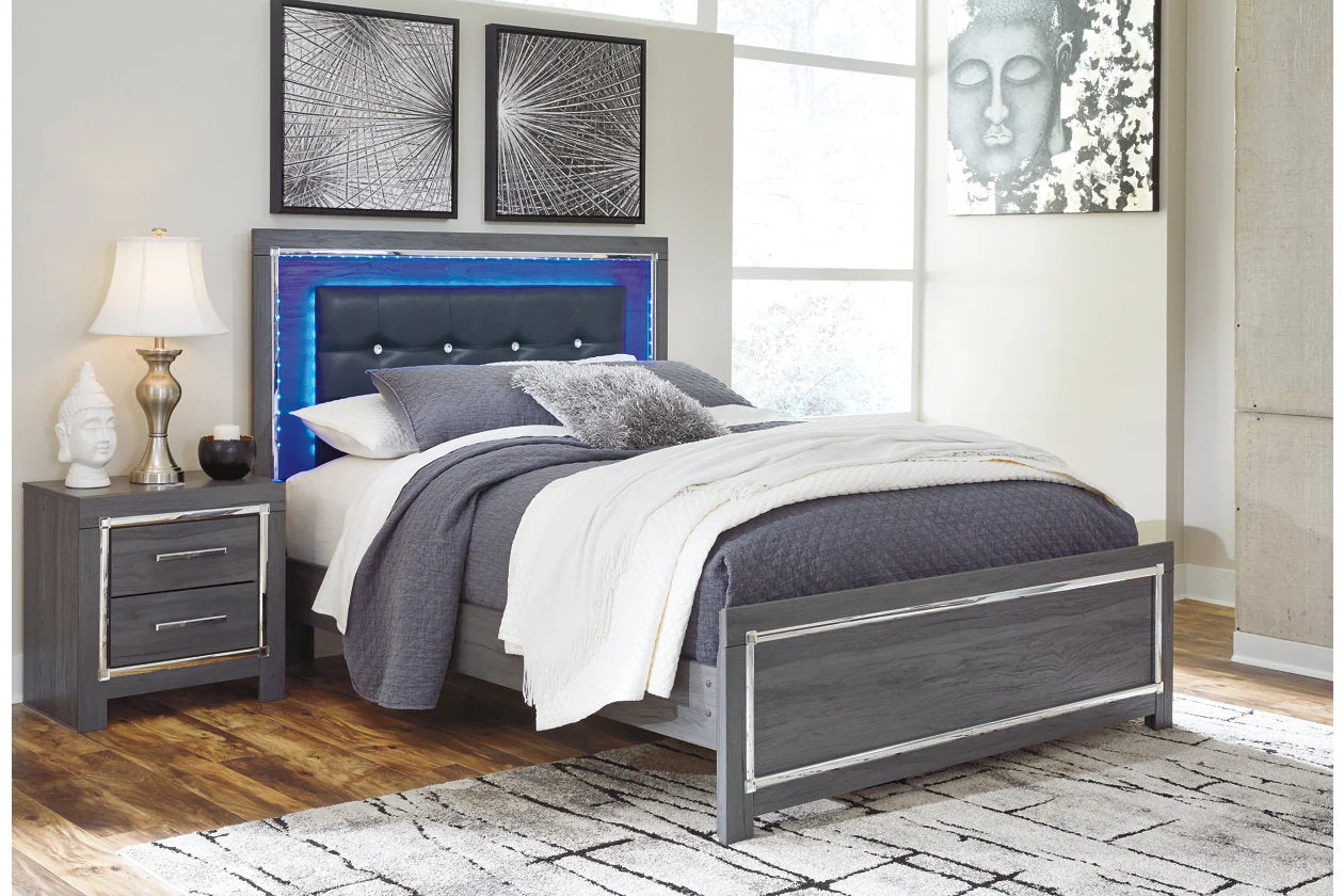 Lodanna Gray Queen LED Upholstered Panel Bed - Image 2