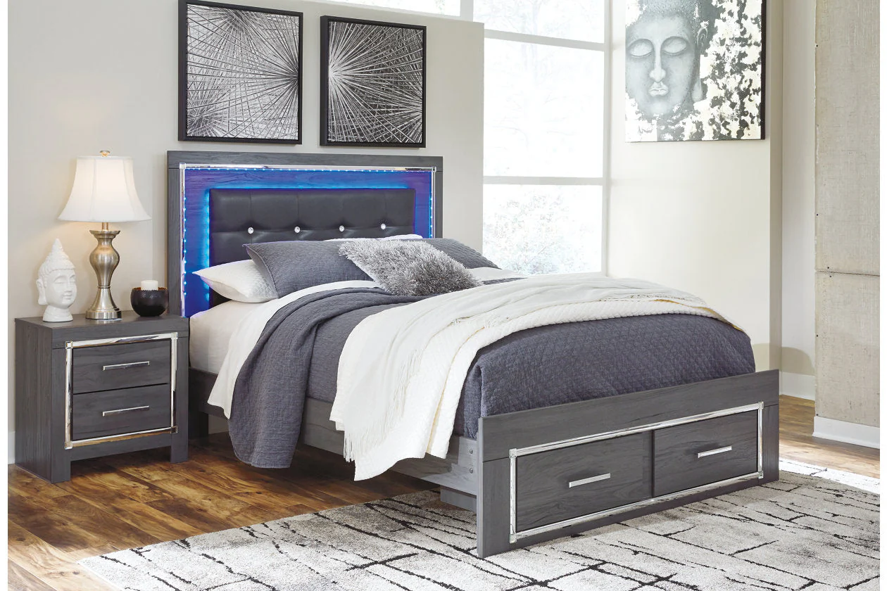 Lodanna Gray Queen LED Upholstered Storage Panel Bed - Image 2