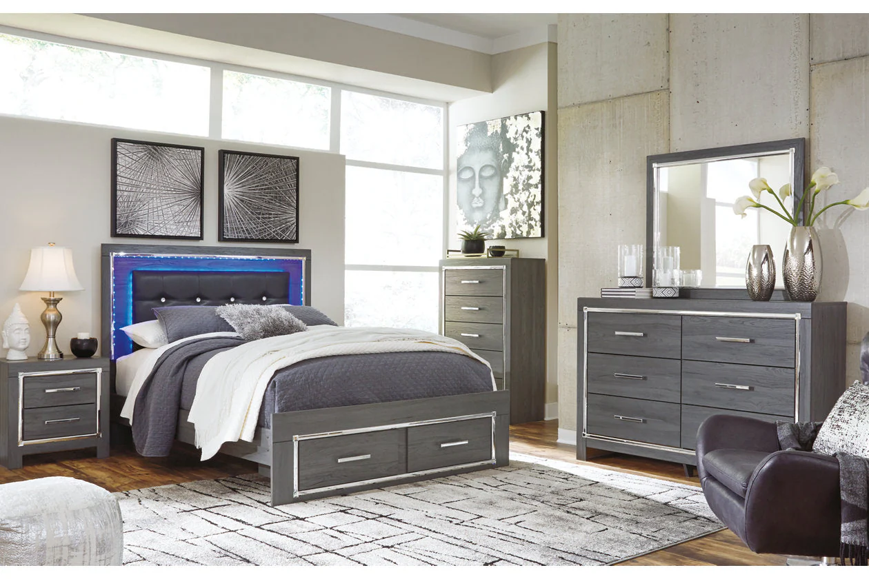 Lodanna Gray Queen LED Upholstered Storage Panel Bed - Image 3