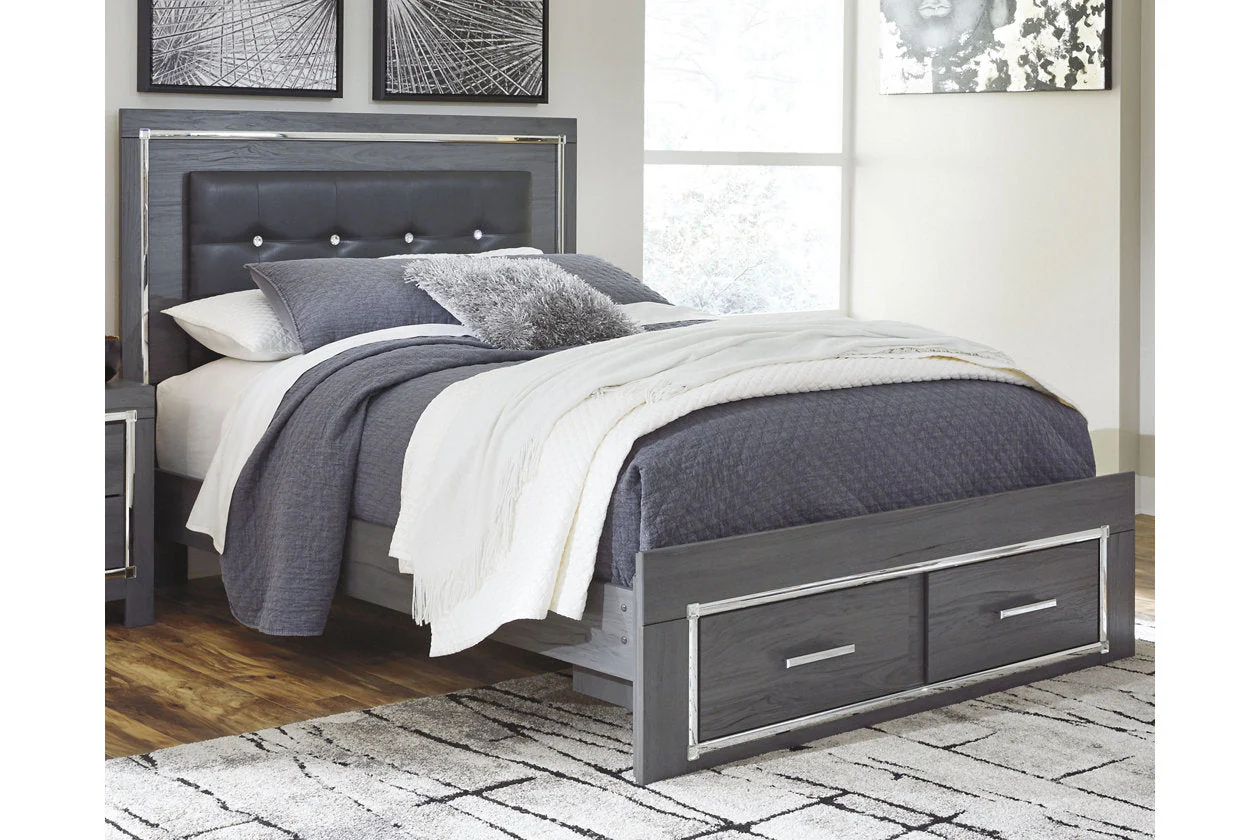 Lodanna Gray Queen LED Upholstered Storage Platform Bed