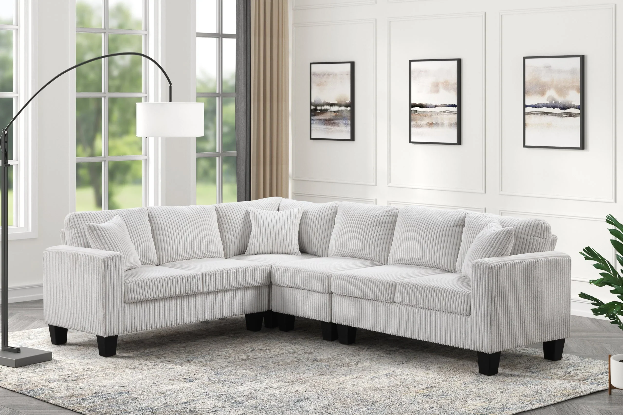 Logan Beige Cord Fabric Reversible Sectional