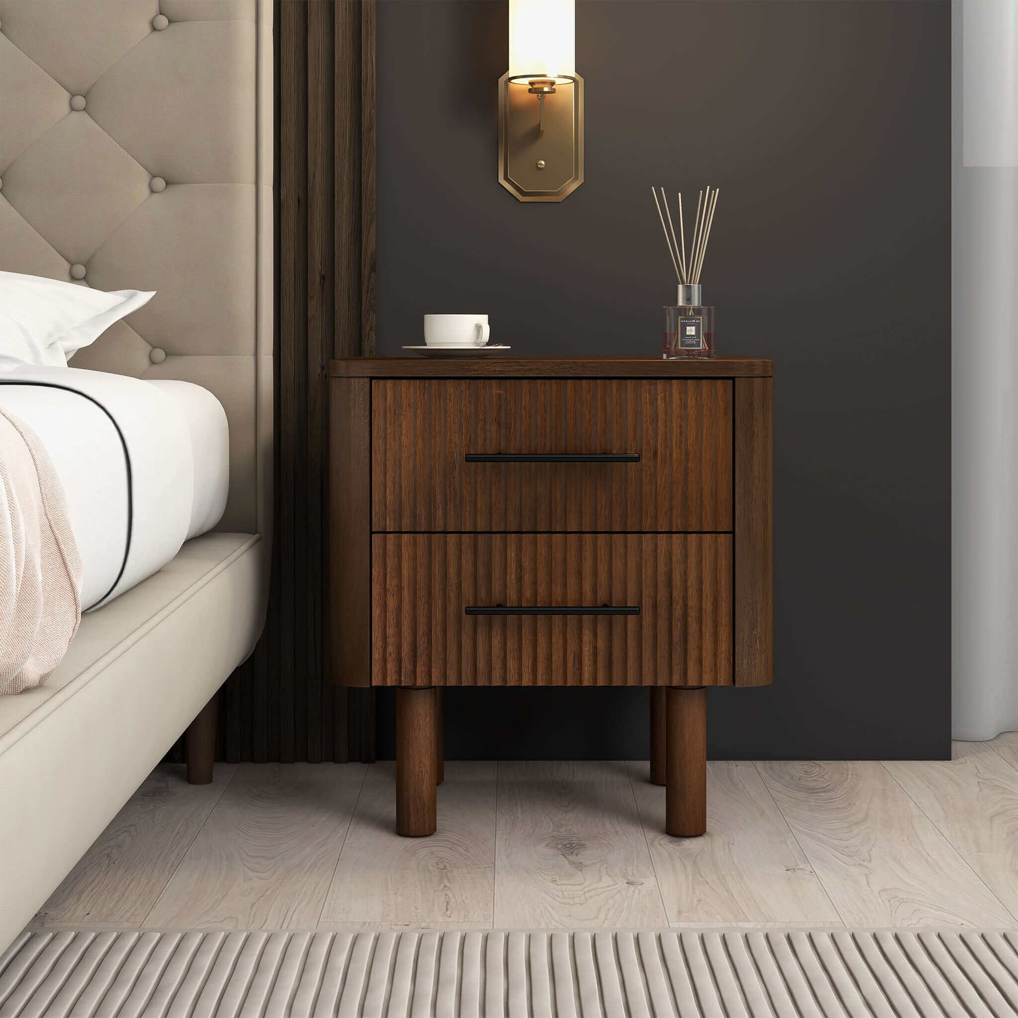 Logan Mid Century Modern Walnut Nightstand Bed Side Tables With 2 Drawers - Image 2
