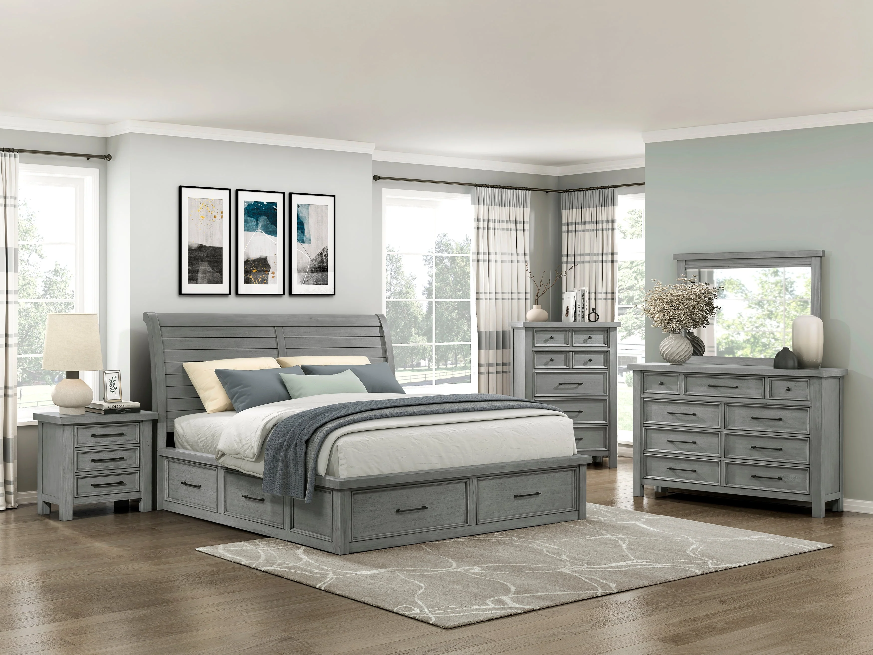Logandale Antique Gray Queen Sleigh Storage Platform Bed - Image 12