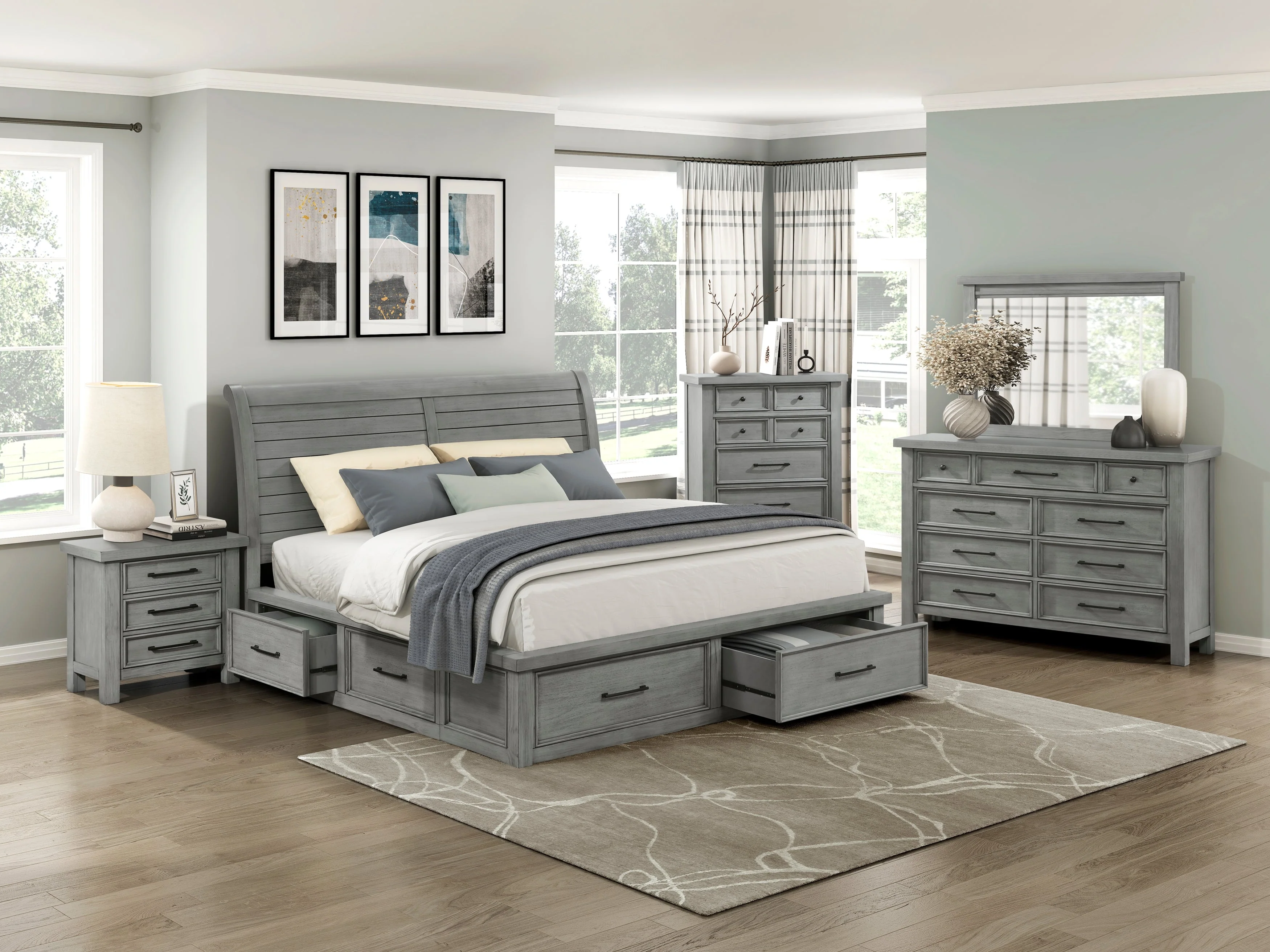 Logandale Antique Gray Queen Sleigh Storage Platform Bed - Image 13