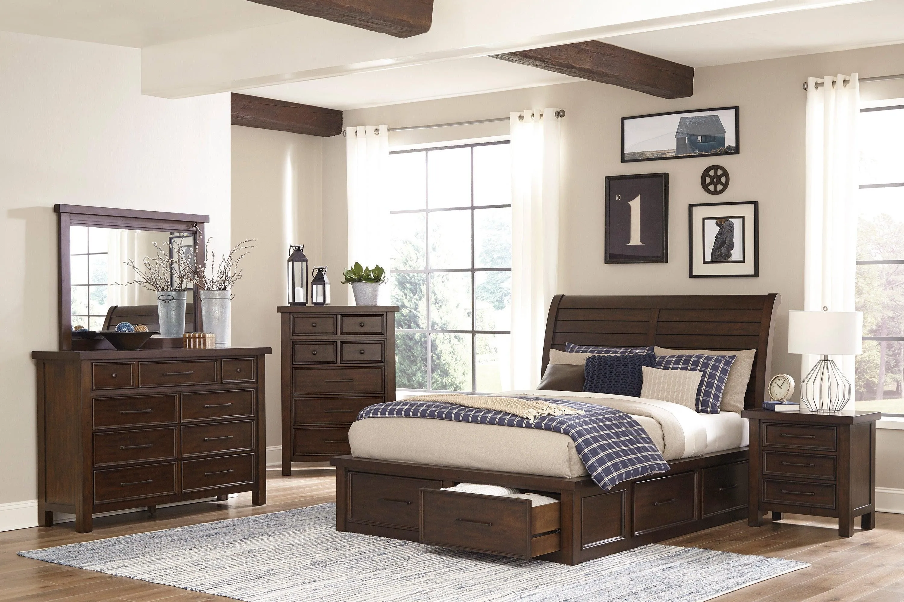 Logandale Brown King Sleigh Storage Platform Bed - Image 2